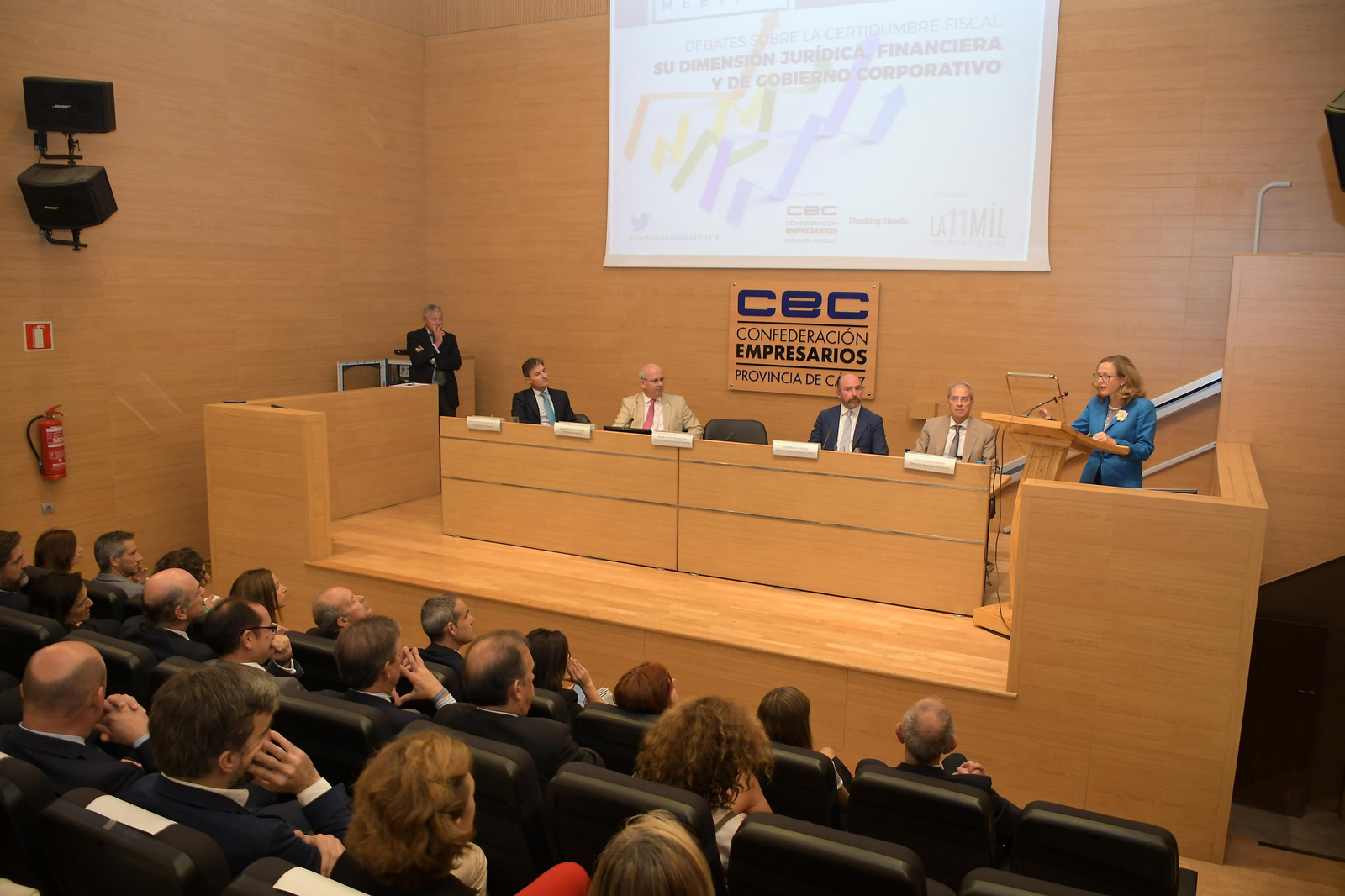 La ministra de Economía en funciones, Nadia Calviño, clausura de la segunda edición de la Tax Global Meeting.