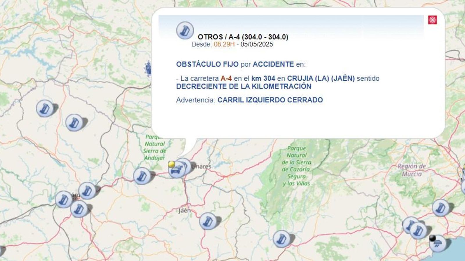 Retenciones en la A-4 a la altura de Villanueva de la Reina.