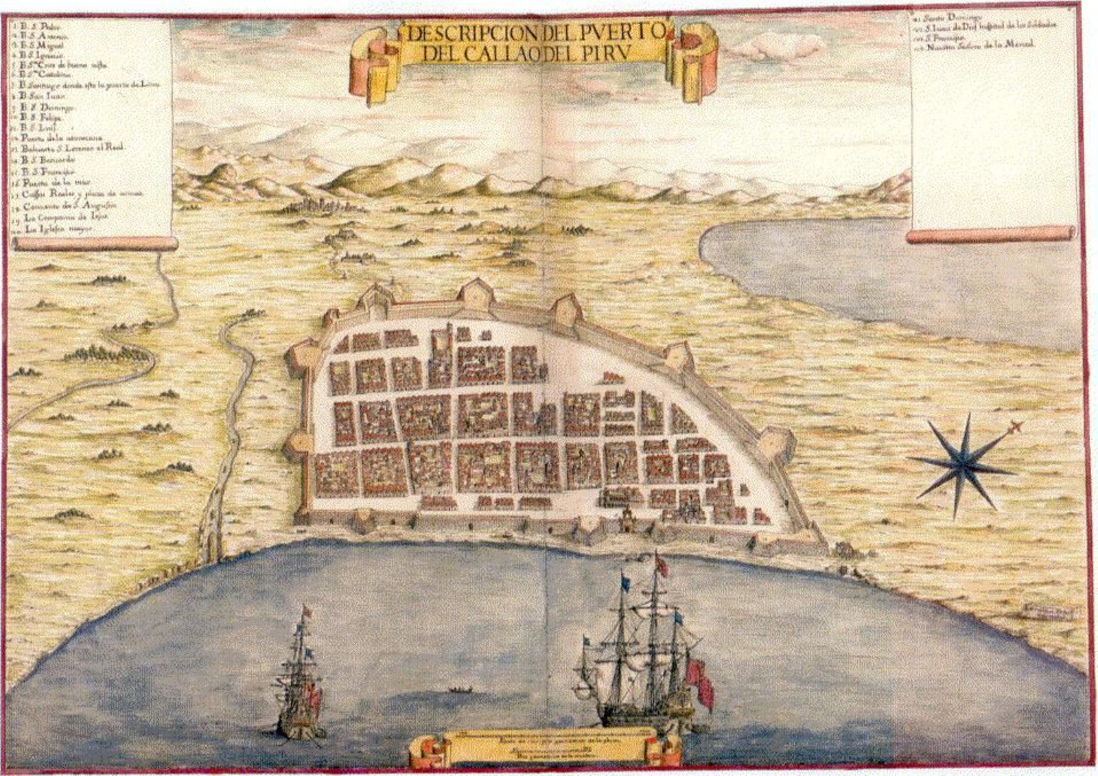 Plano del puerto de El Callao y su costa circundante, por Leonardo de Ferrari. 1655. Se incluye en el Atlas del Marqués de Heliche. Archivo Militar de Suecia.