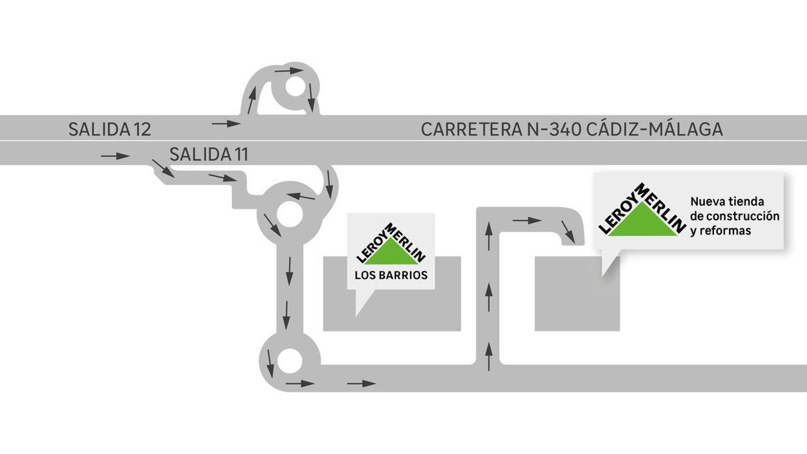 Mapa de acceso a las tiendas de Leroy Merlin en Los Barrios.