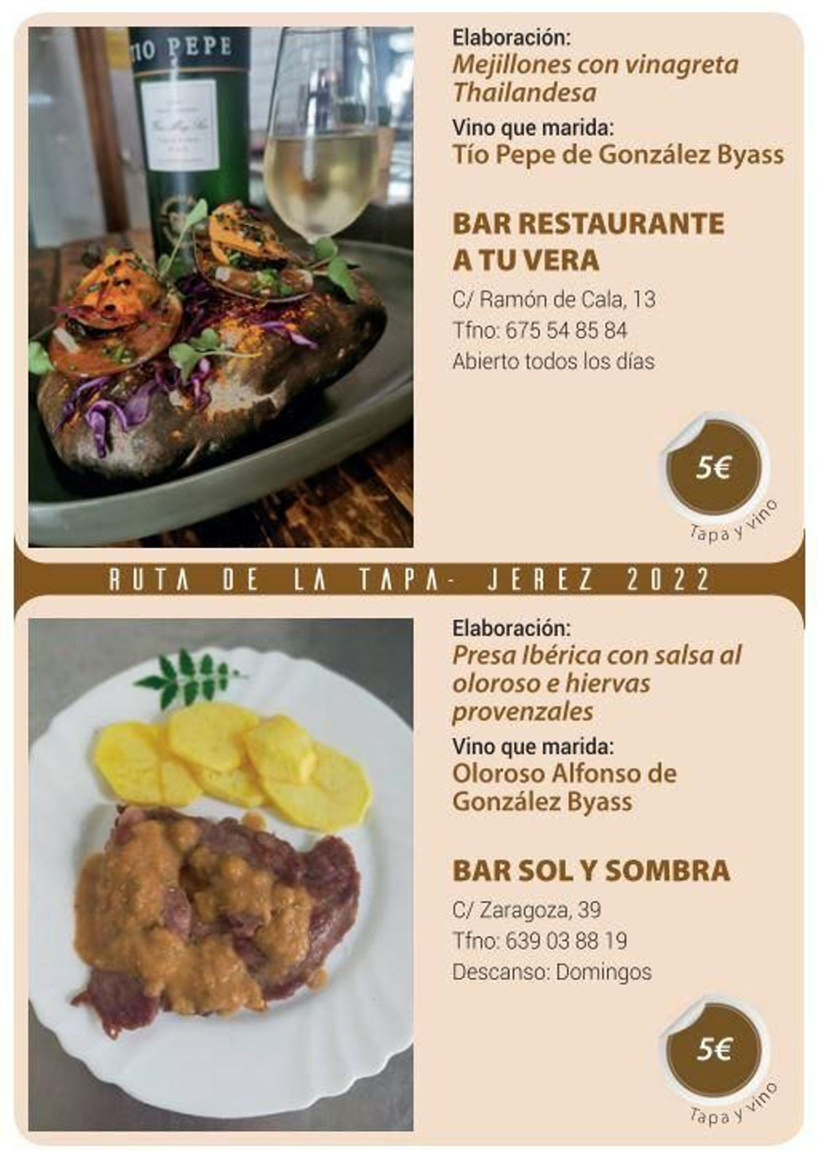 Ruta de la Tapa 'DesTapa Jerez': establecimientos, tapas maridadas y precios