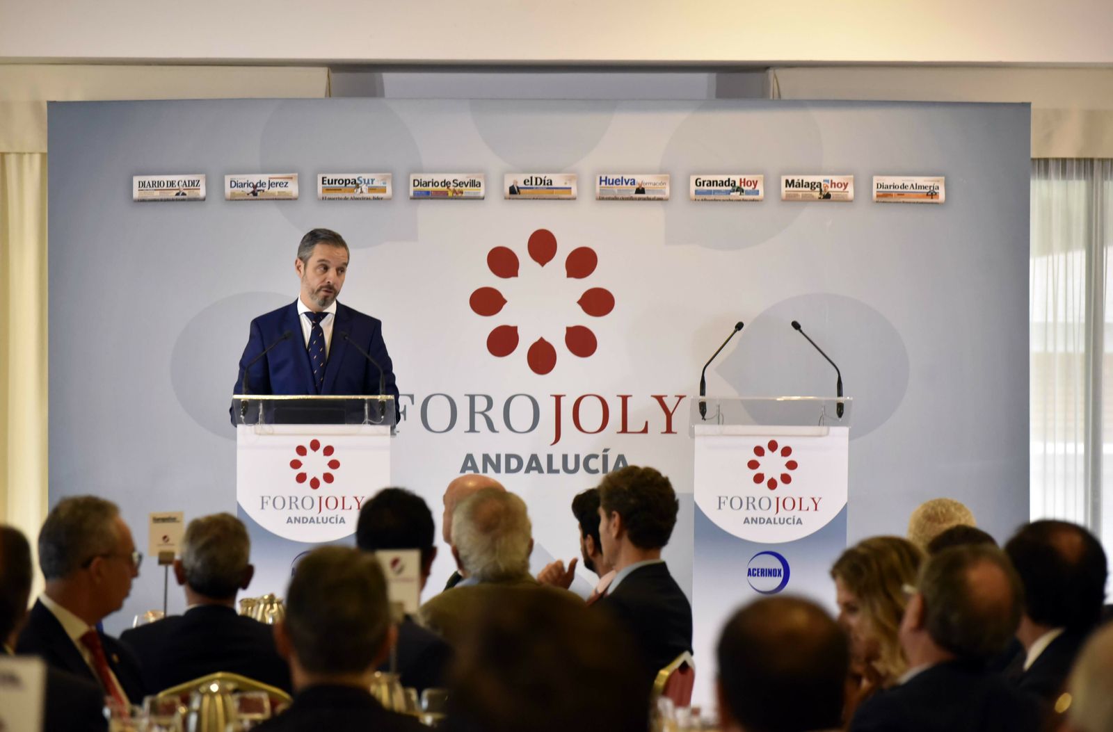 El consejero de Hacienda, Juan Bravo, durante su intervención en el Foro Joly en Los Barrios