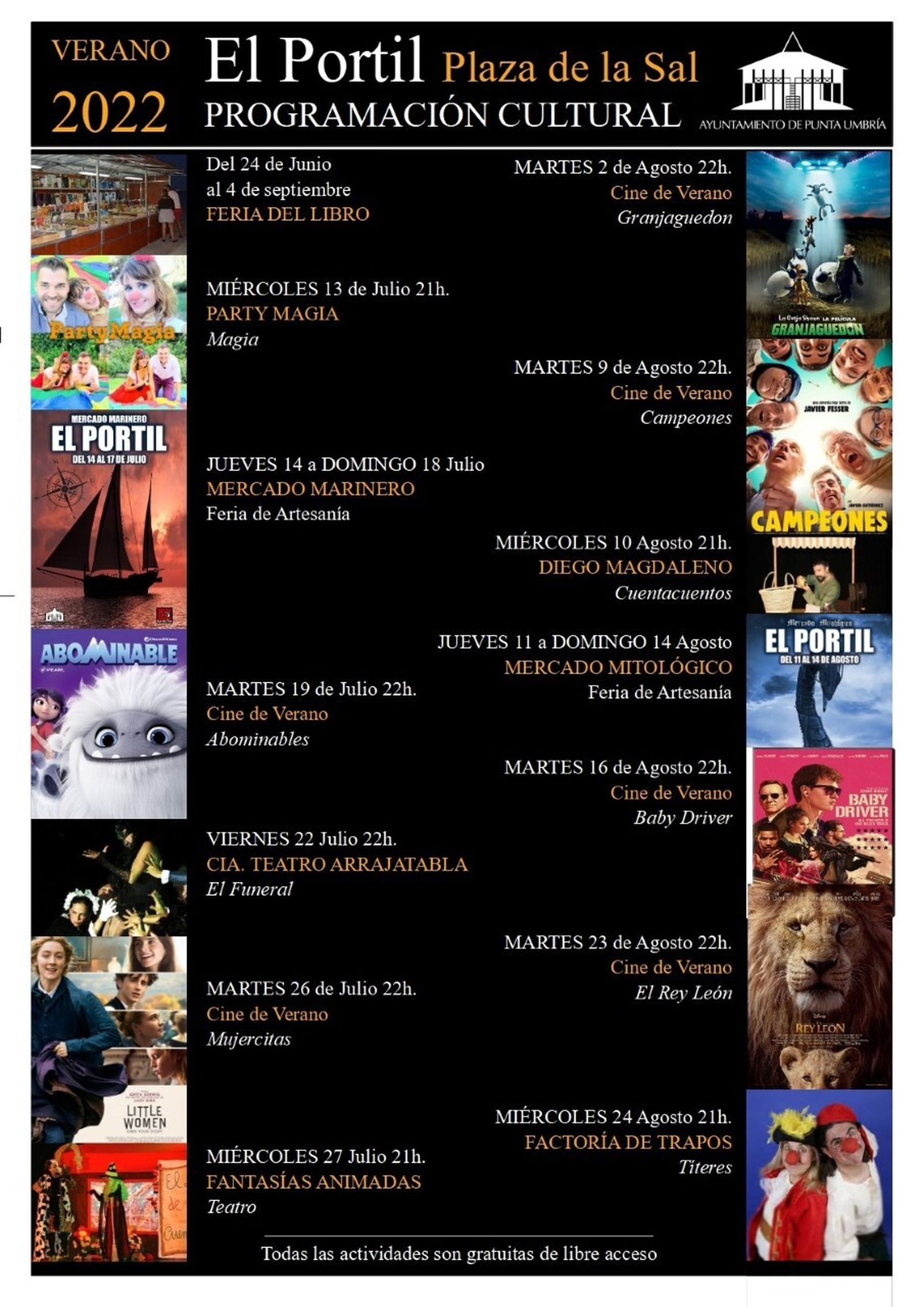 Cartel con parte de la programación cultural prevista para este verano en El Portil.