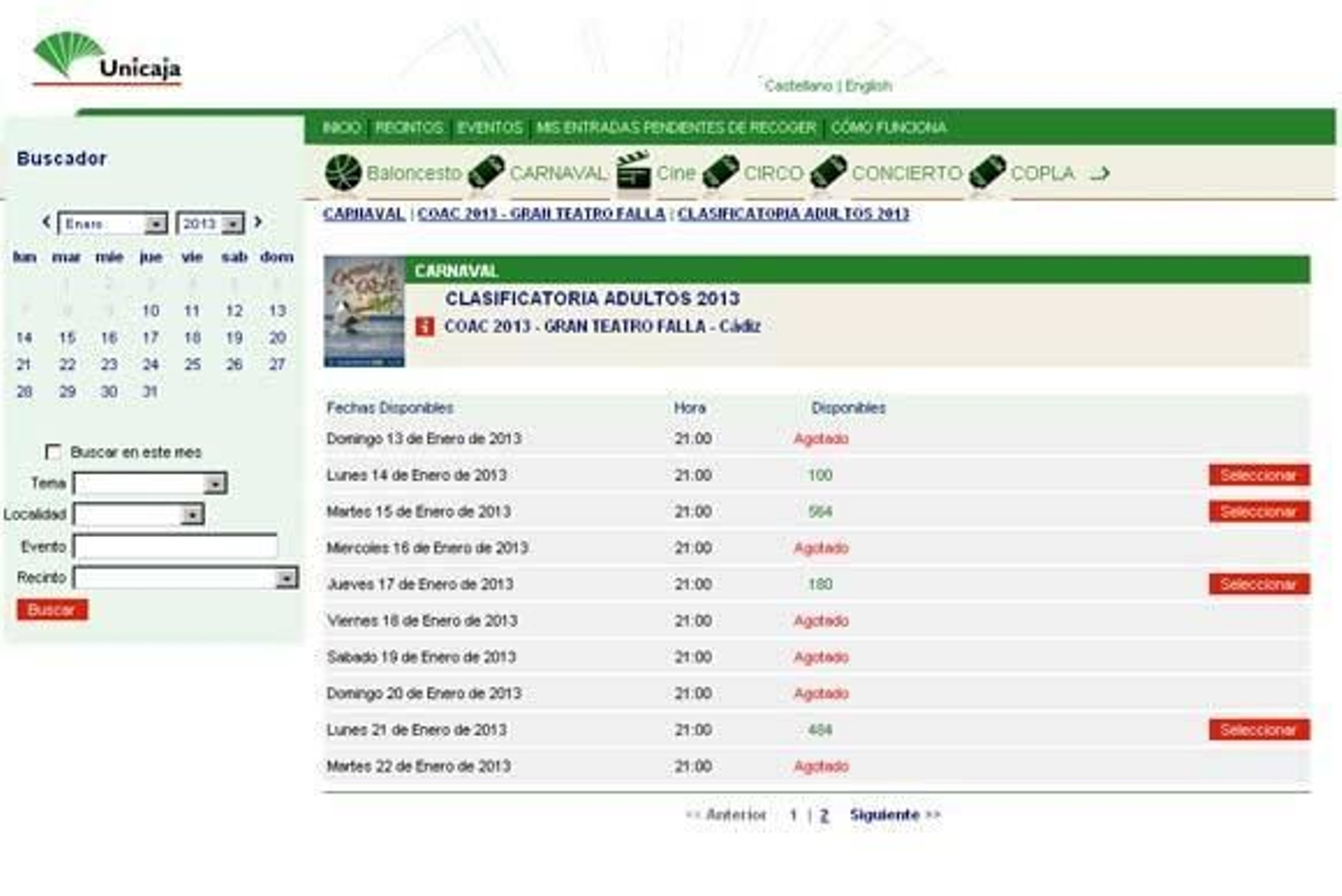 Agotadas nueve sesiones en las primeras horas de venta por internet