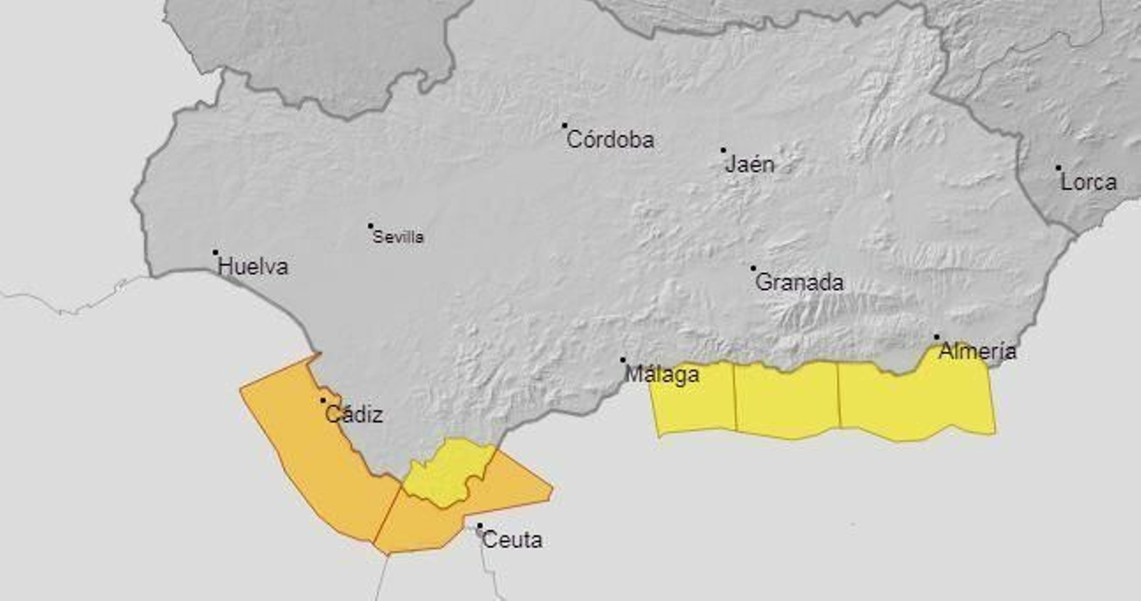 Mapa de alertas meteorológicas por fenómenos costeros.