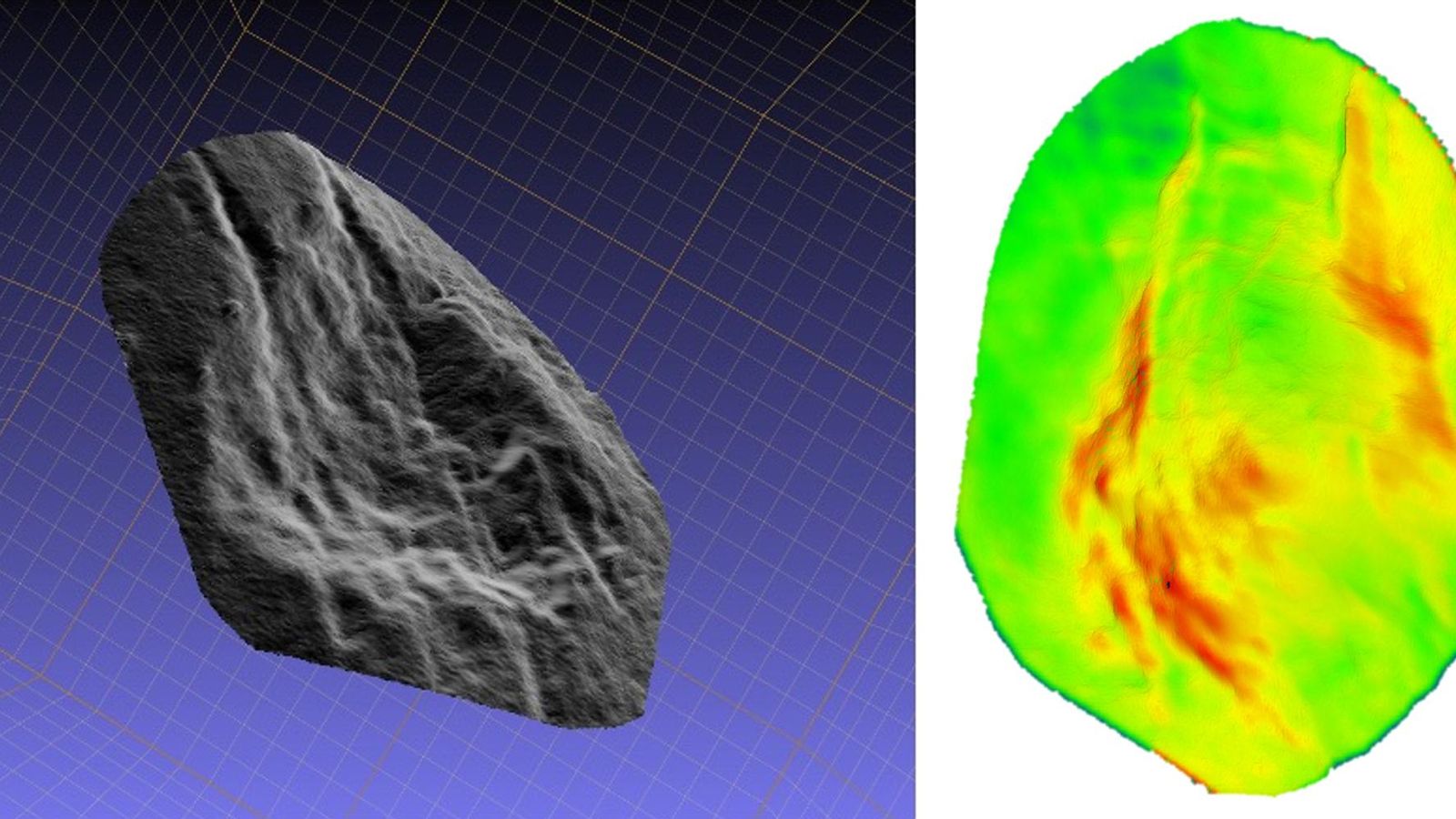 Modelos tridimensionales de una de las marcas de mordedura de Pachycrocuta analizada en este trabajo.
