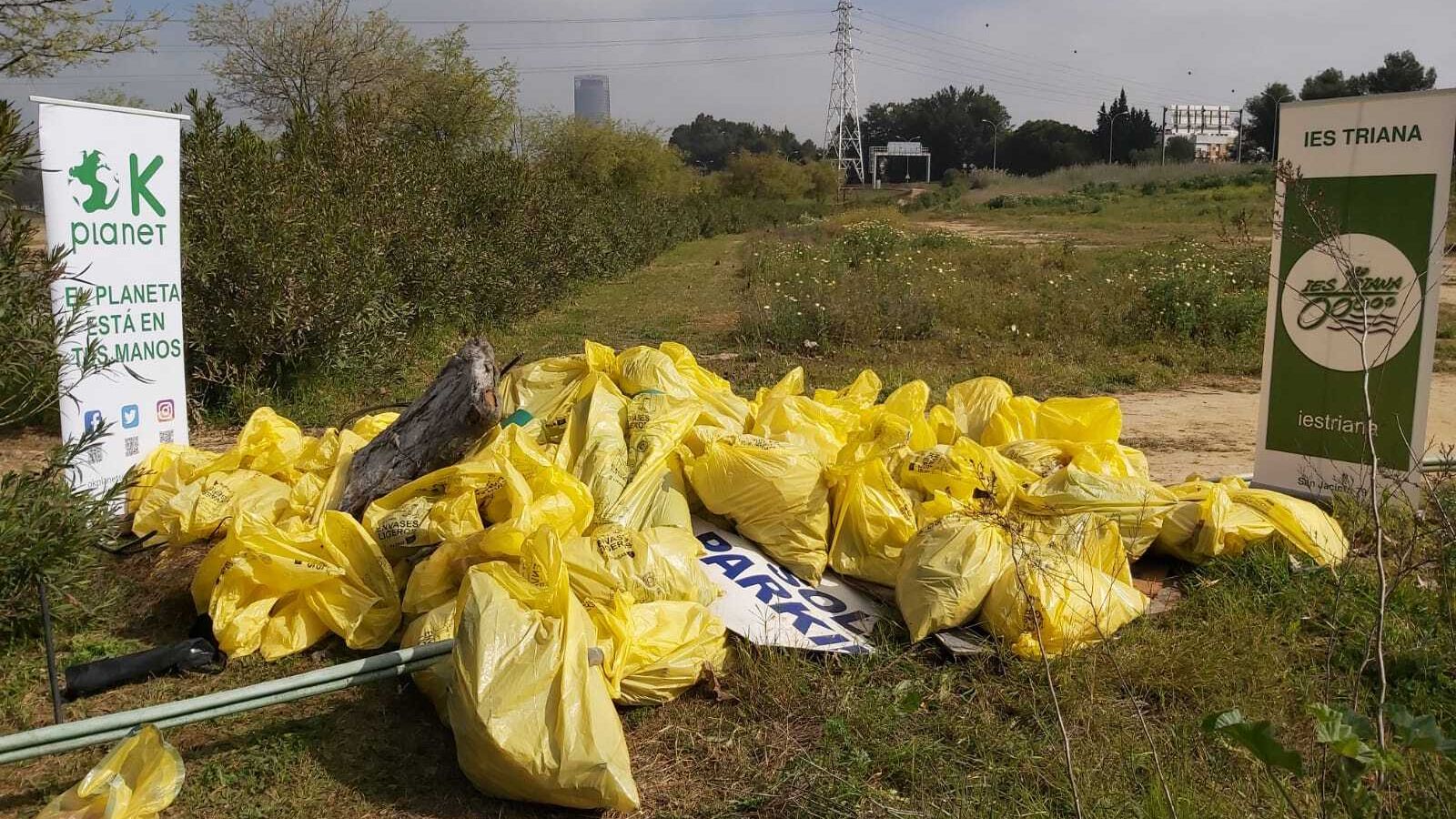 Una vista del parque con parte de las bolsas y los carteles de los organizadores.