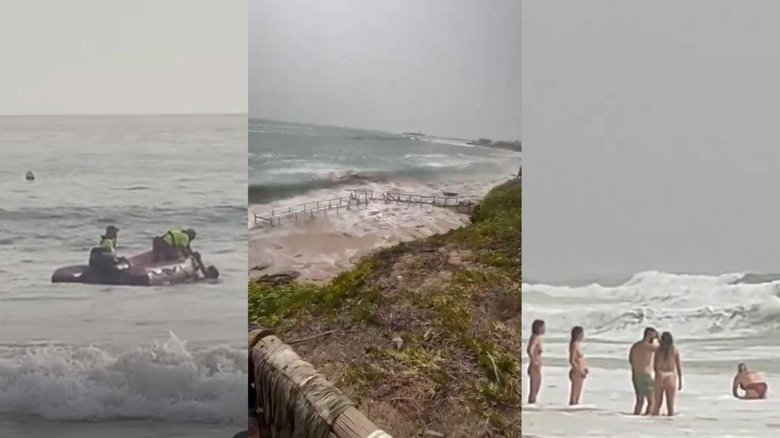 Algunas de las estampas que ha provocado el fuerte oleaje en el litoral gaditano.