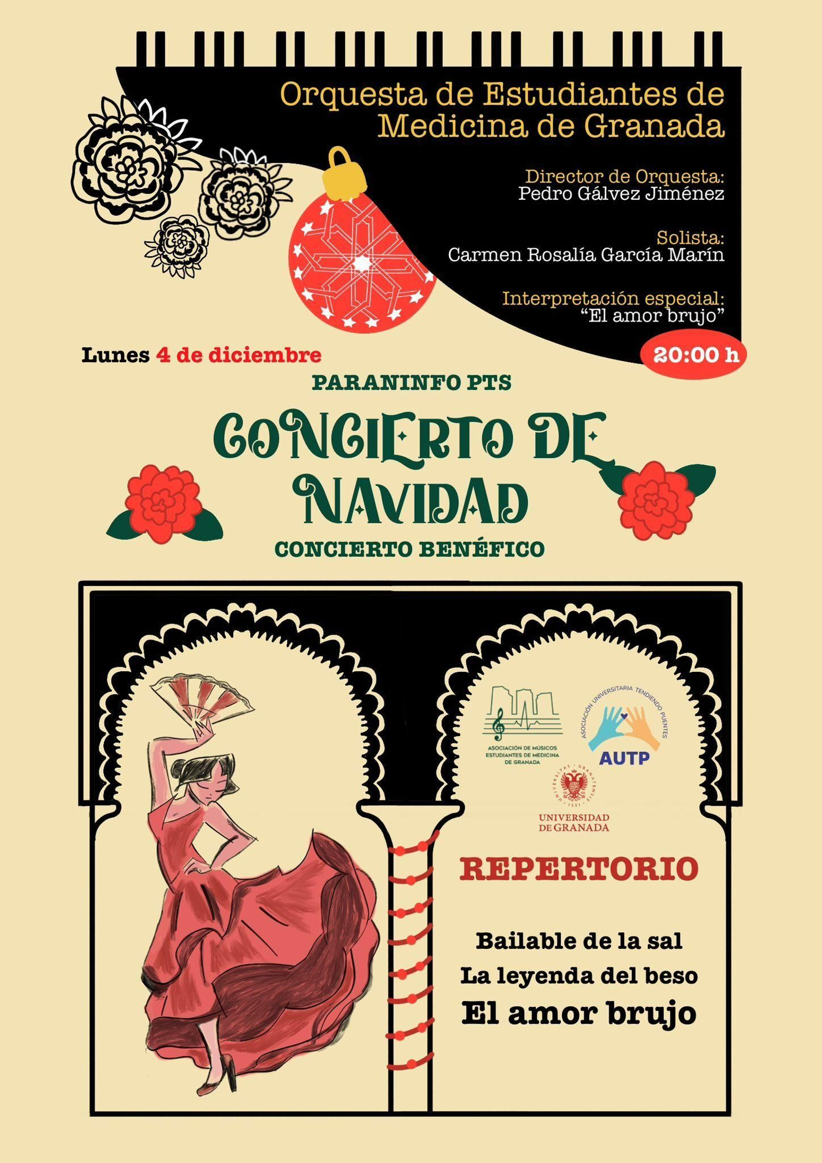 Cartel del concierto benéfico del día 4 de diciembre en la Facultad.