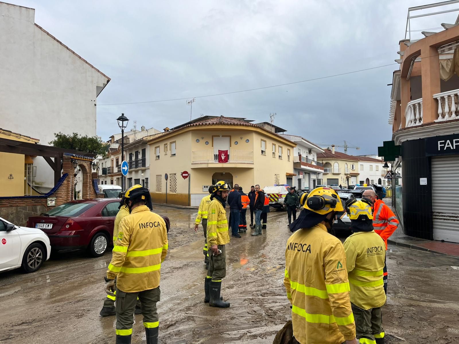 Efectivos del Infoca, este domingo, en Cártama.