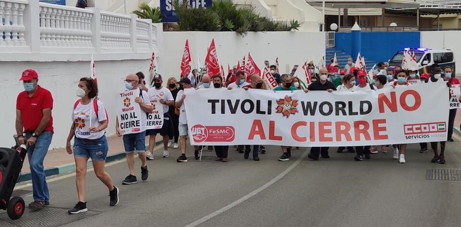 Vista de la marcha celebrada  por los trabajadores de Tívoli.