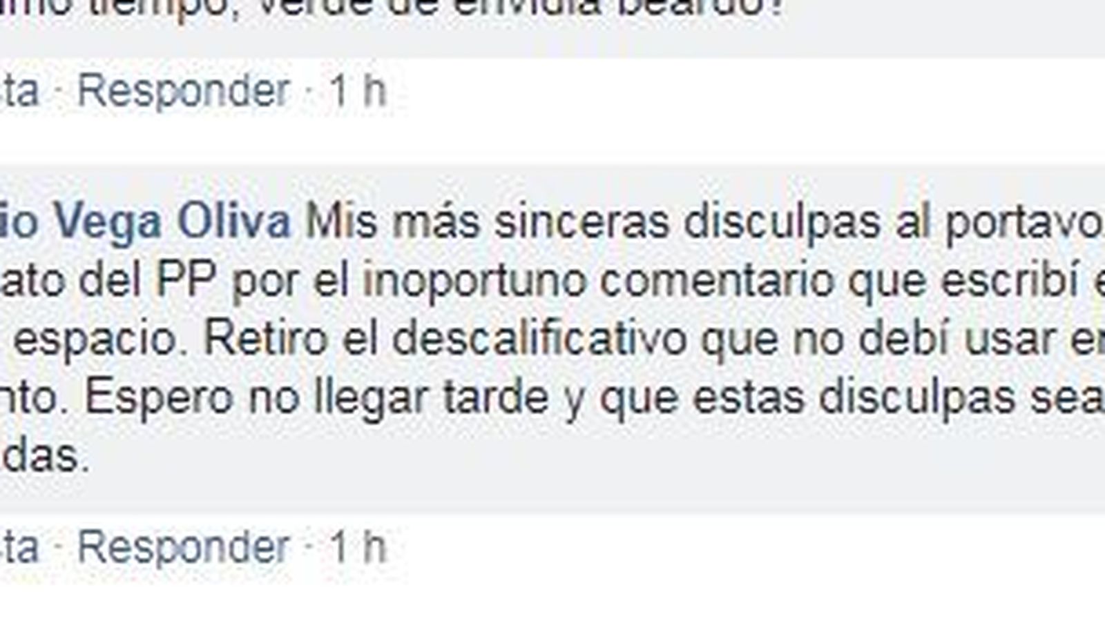 Captura de pantalla de las disculpas emitidas esta mañana por Antonio Vega Oliva.
