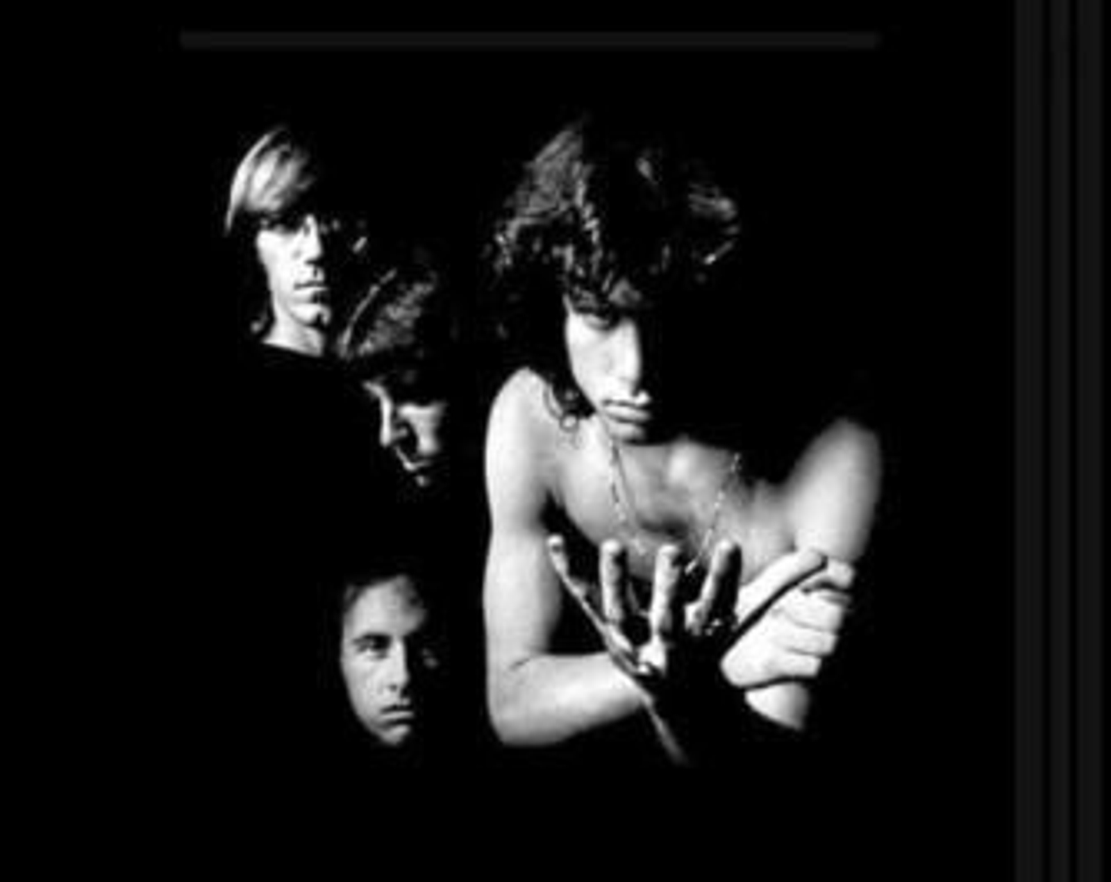 Una de las famosas imagénes promocionales de The Doors, con Jim Morrison en primer término.
