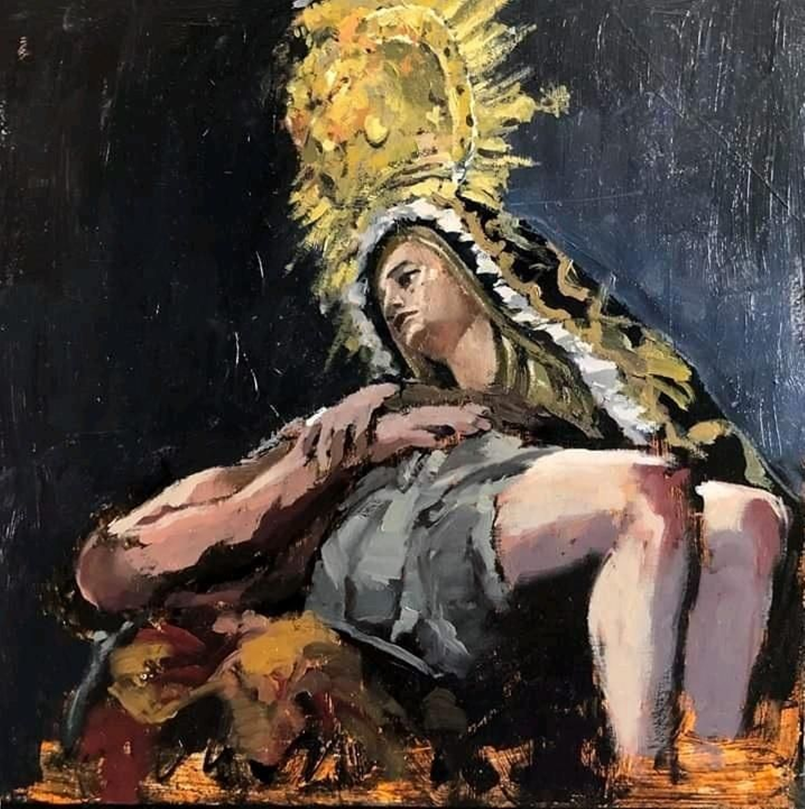 Pintura de Cecilio Chaves sobre el grupo escultórico del Caminito