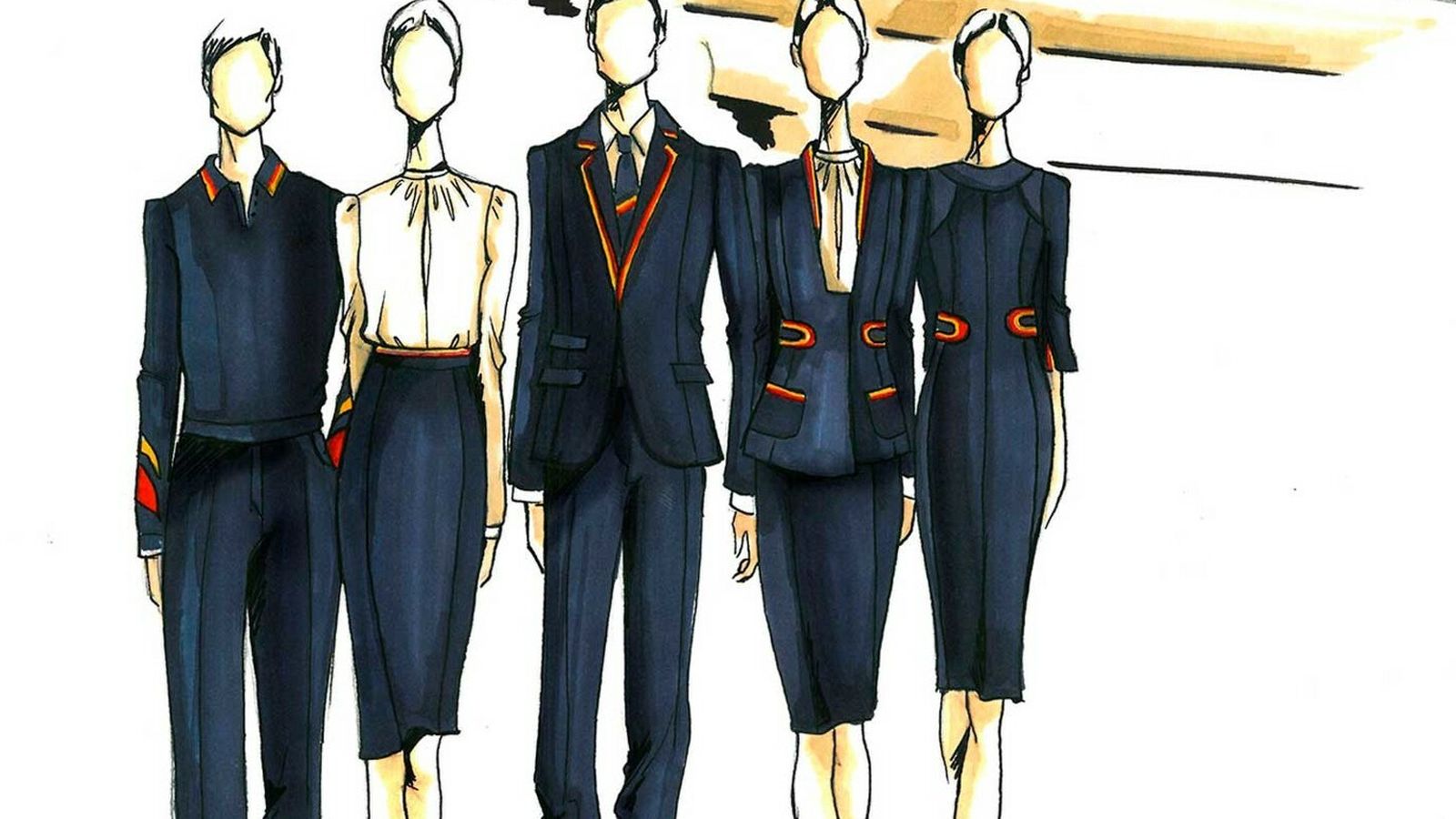 Bocetos de los uniformes de Teresa Helbig para Iberia.