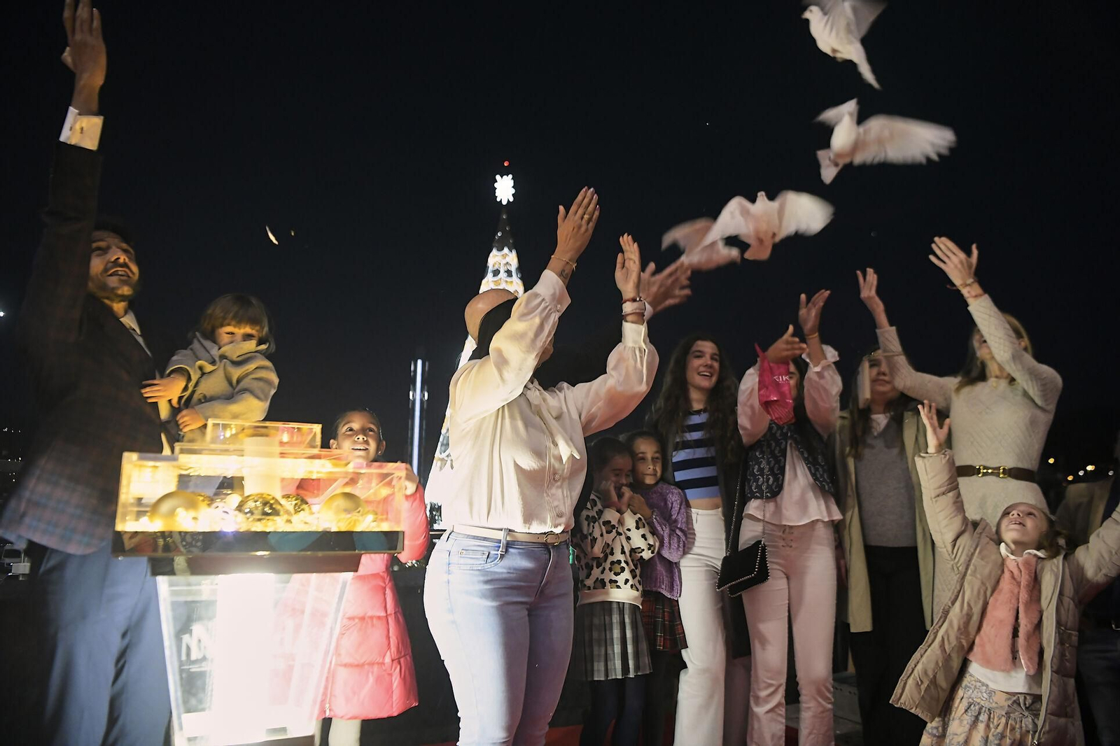 Fotos: así se ha iluminado el árbol de Navidad del Nevada en Granada, el más alto de España