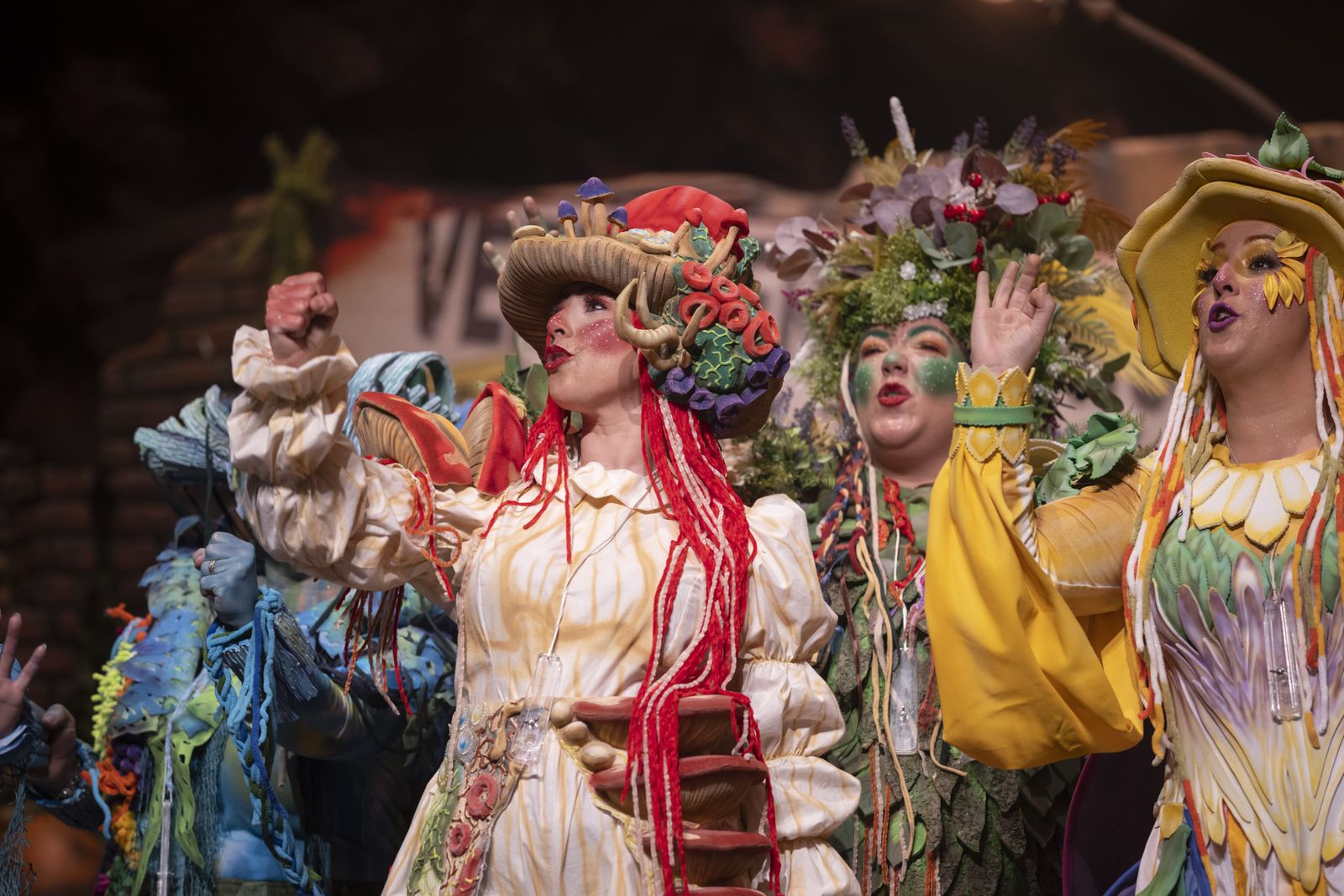 Imágenes de la actuación de la comparsa de Huelva "La vieja verde" en el Carnaval Colombino