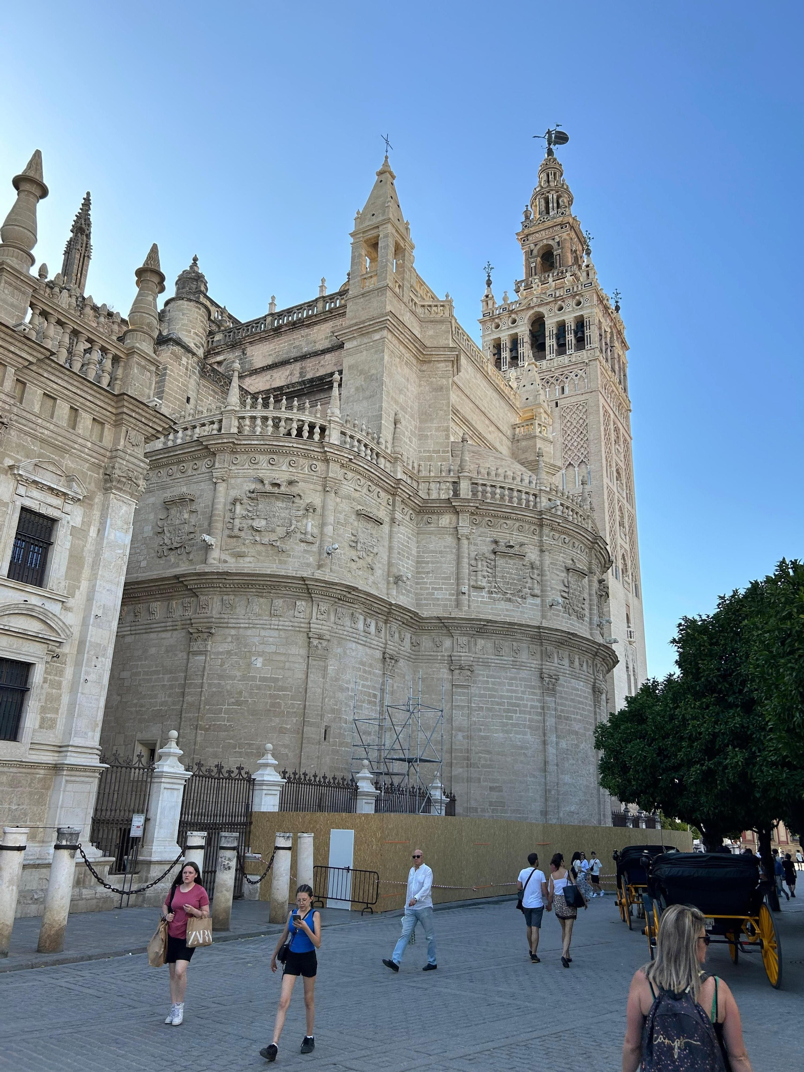 La instalación de los andamios en la Catedral.