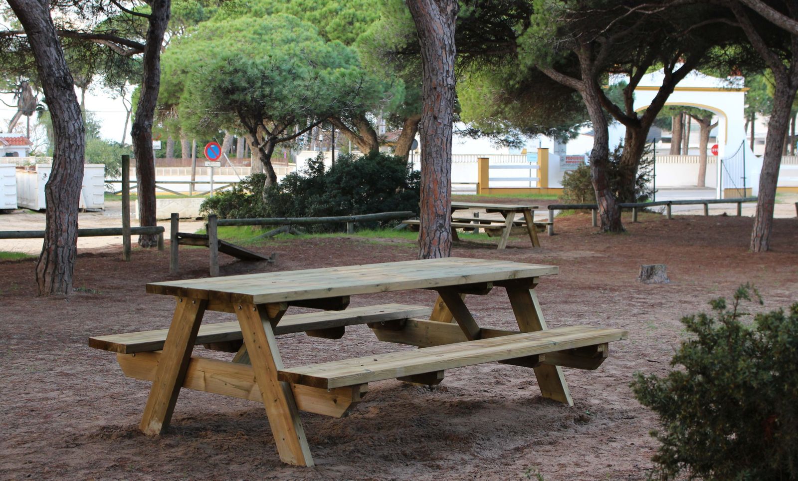 Una de las mesas que se han colocado estos días en el pinar público de La Barrosa.