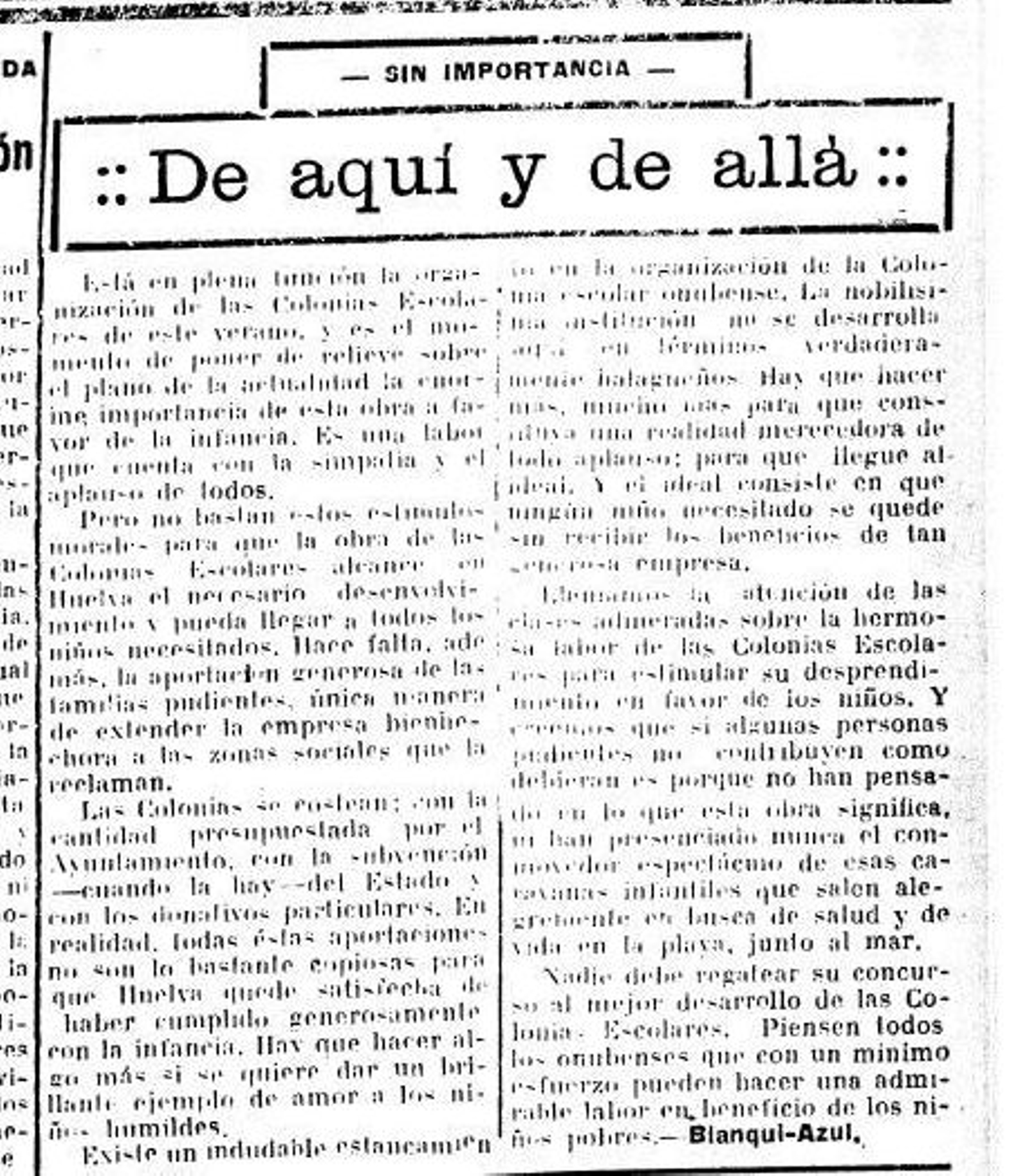 Diario de Huelva, 31 de julio de 1930.