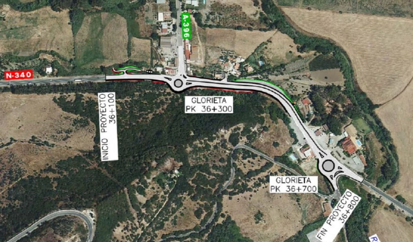 Recreación de las dos rotondas proyectadas sobre la carretera nacional N-340.