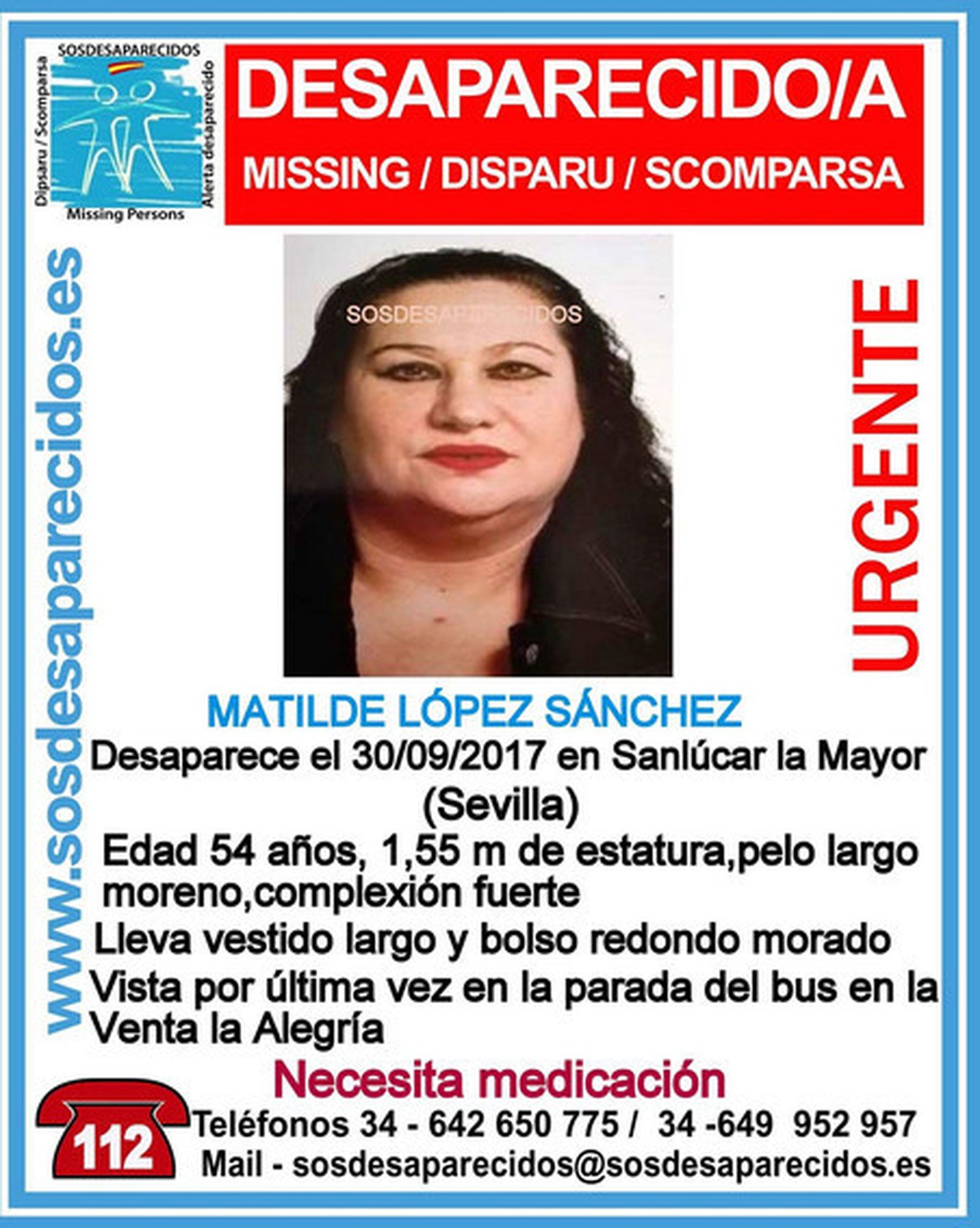 Cartel de la desaparición de Matilde López.