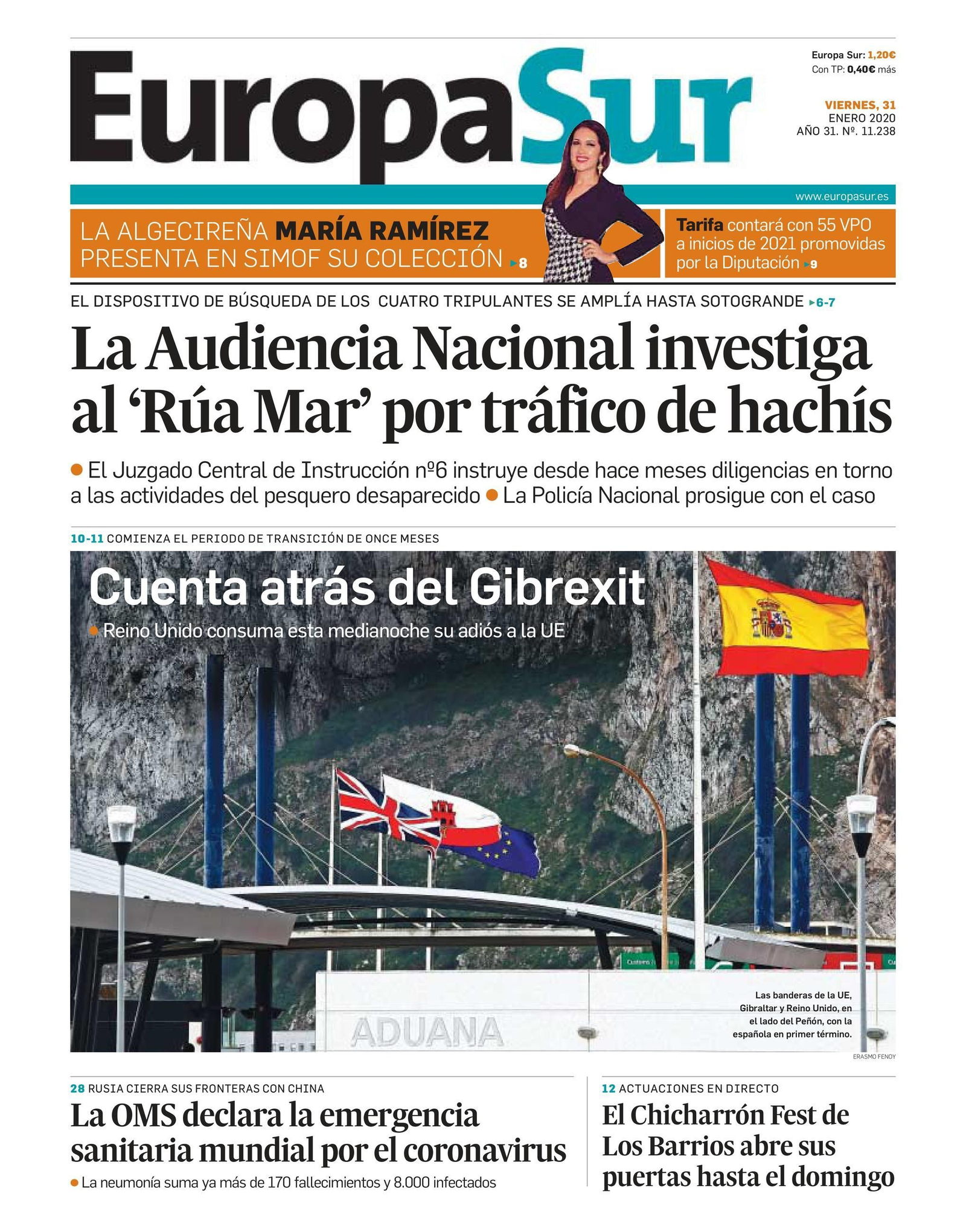 La portada de Europa Sur del 31 de denero de 2020.