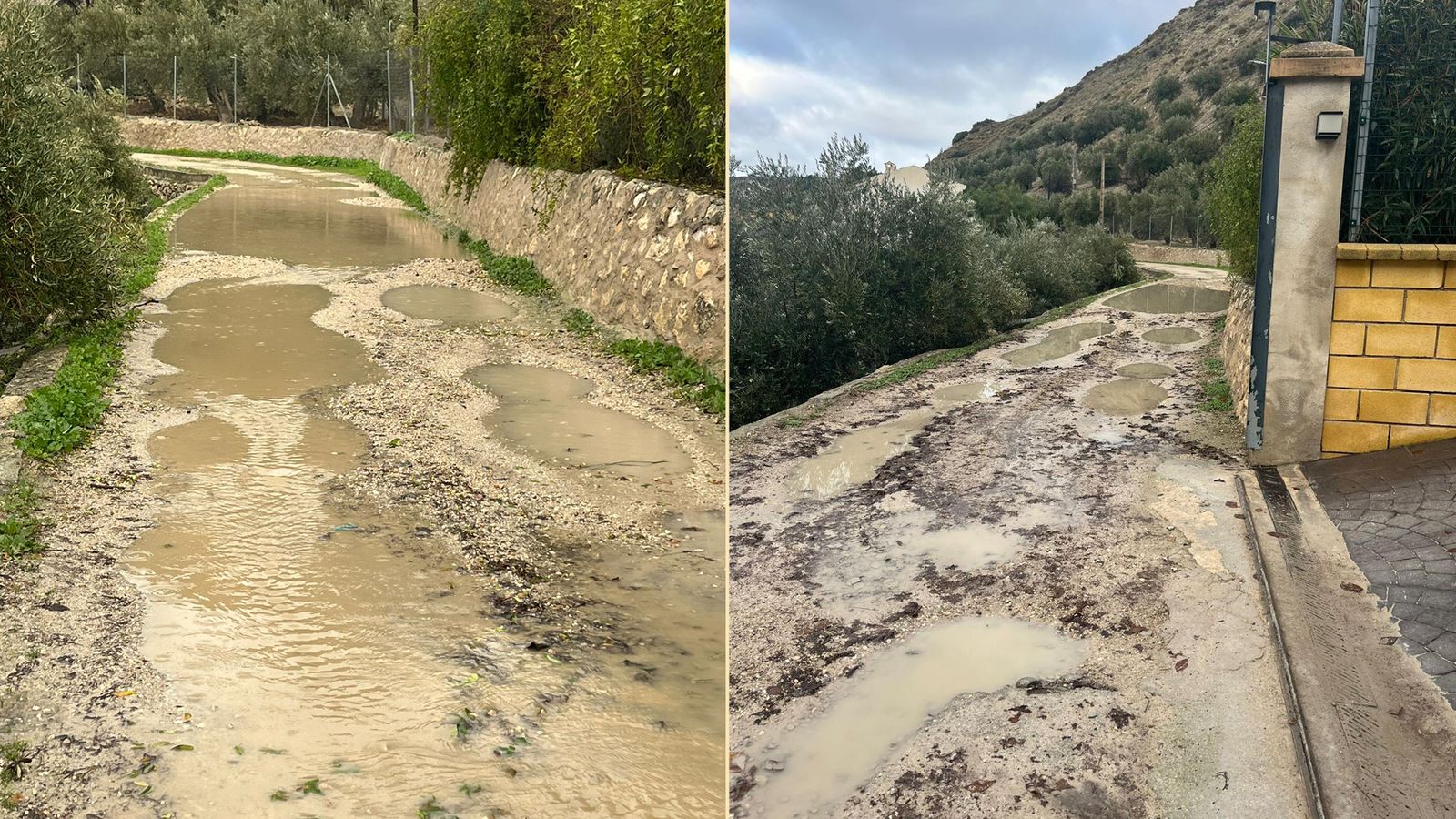 La calle Cerrillo Alto, en La Cerradura, inundada tras un día de lluvia
