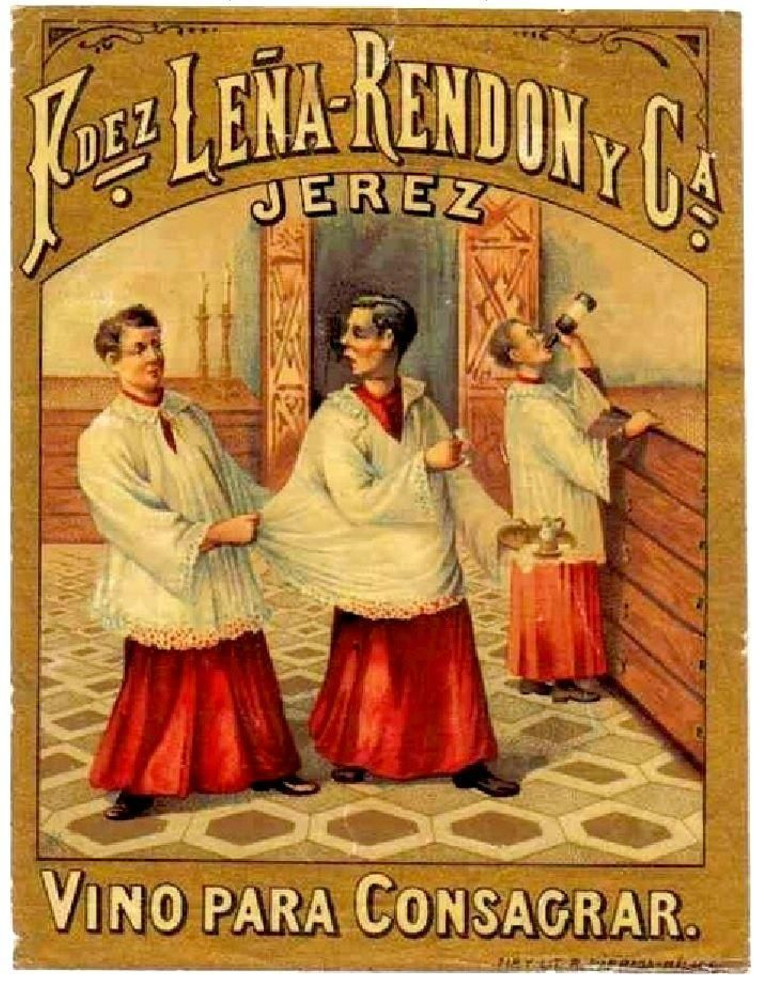 Monaguillos en una etiqueta de Fdez. Leña-Rendon.