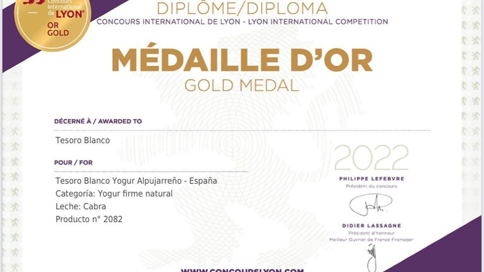 Reconocimiento de la medalla de oro