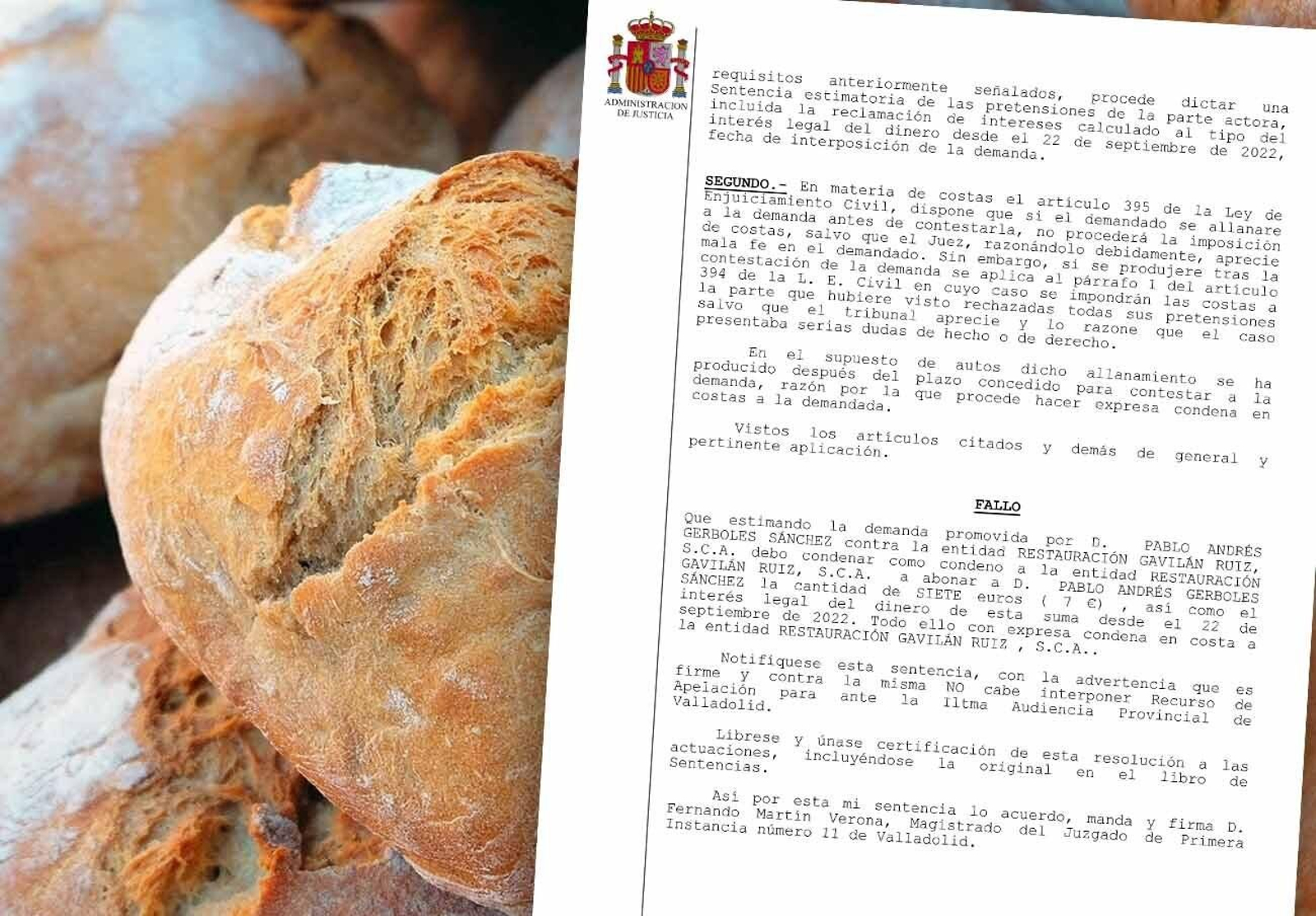El pleito del pan: condenan a un restaurante a devolver los 7 euros que cobró por el pan a un cliente