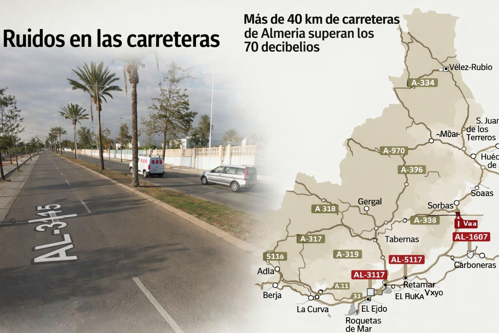 Las tres carreteras de la provincia de Almería que superar los decibelios permitidos.