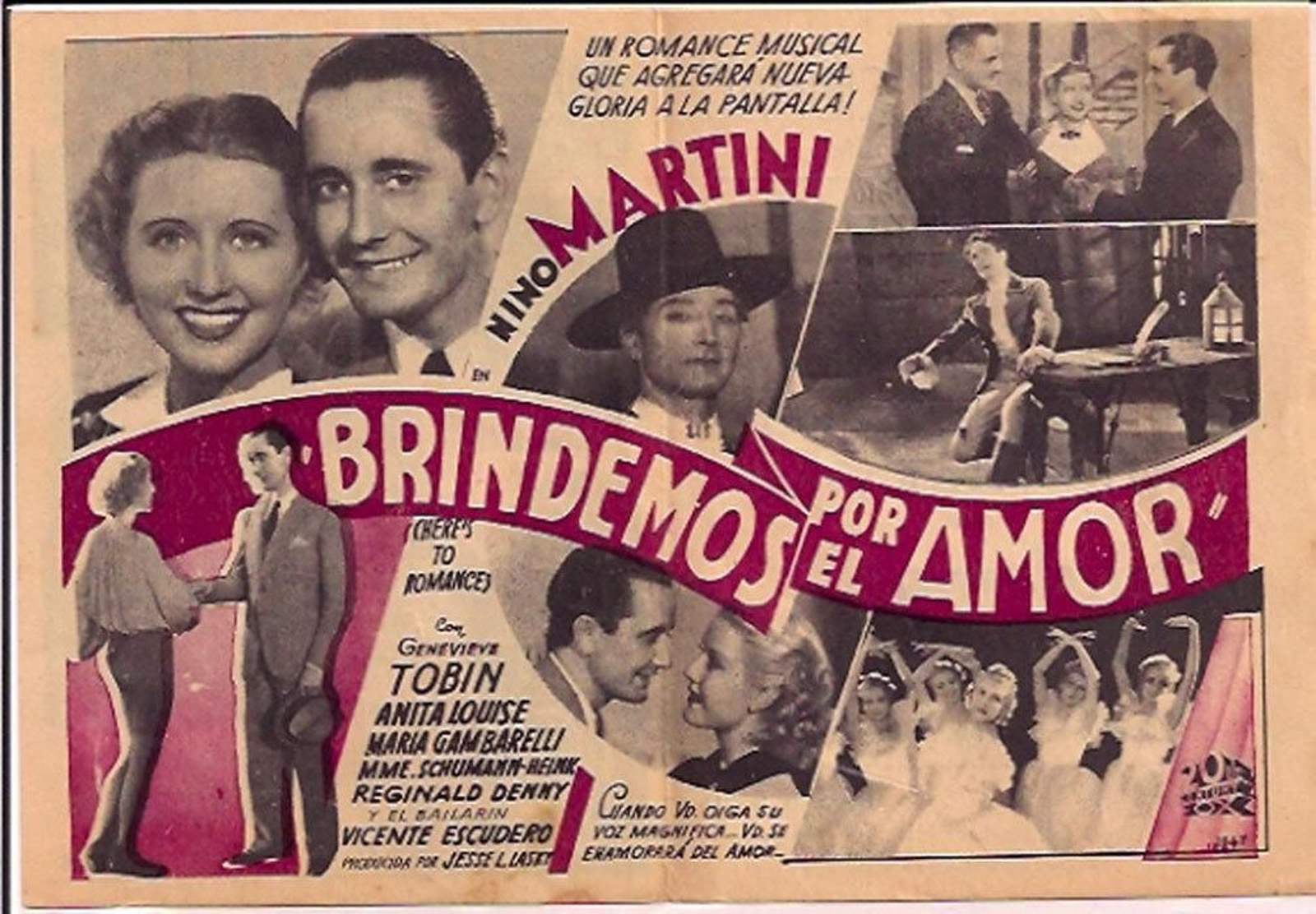 Póster español de 'Here's to romance' con Vicente Escudero en el centro.