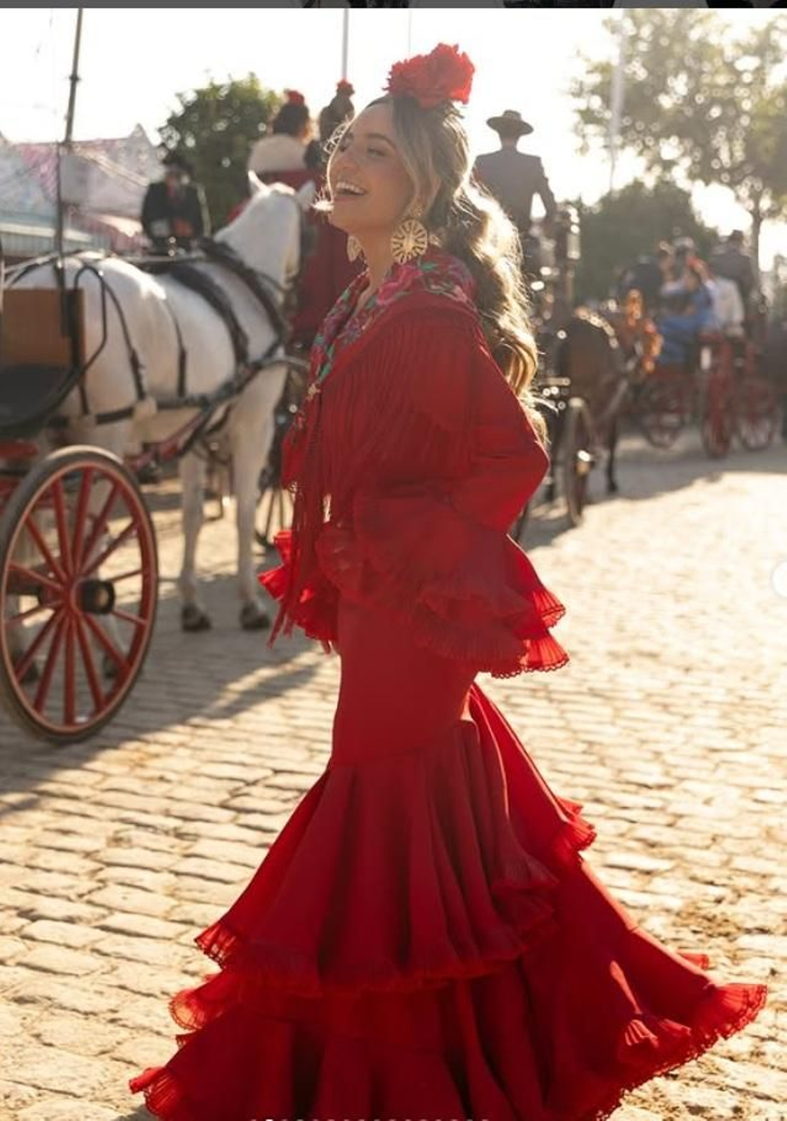 Isa Ramos vestida de flamenca en la Feria de Abril.