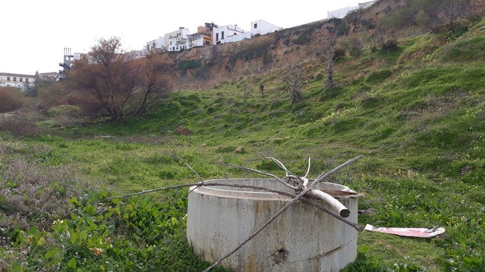 Un pozo en Carmona, con brocal pero sin tapa, denunciado por IU.