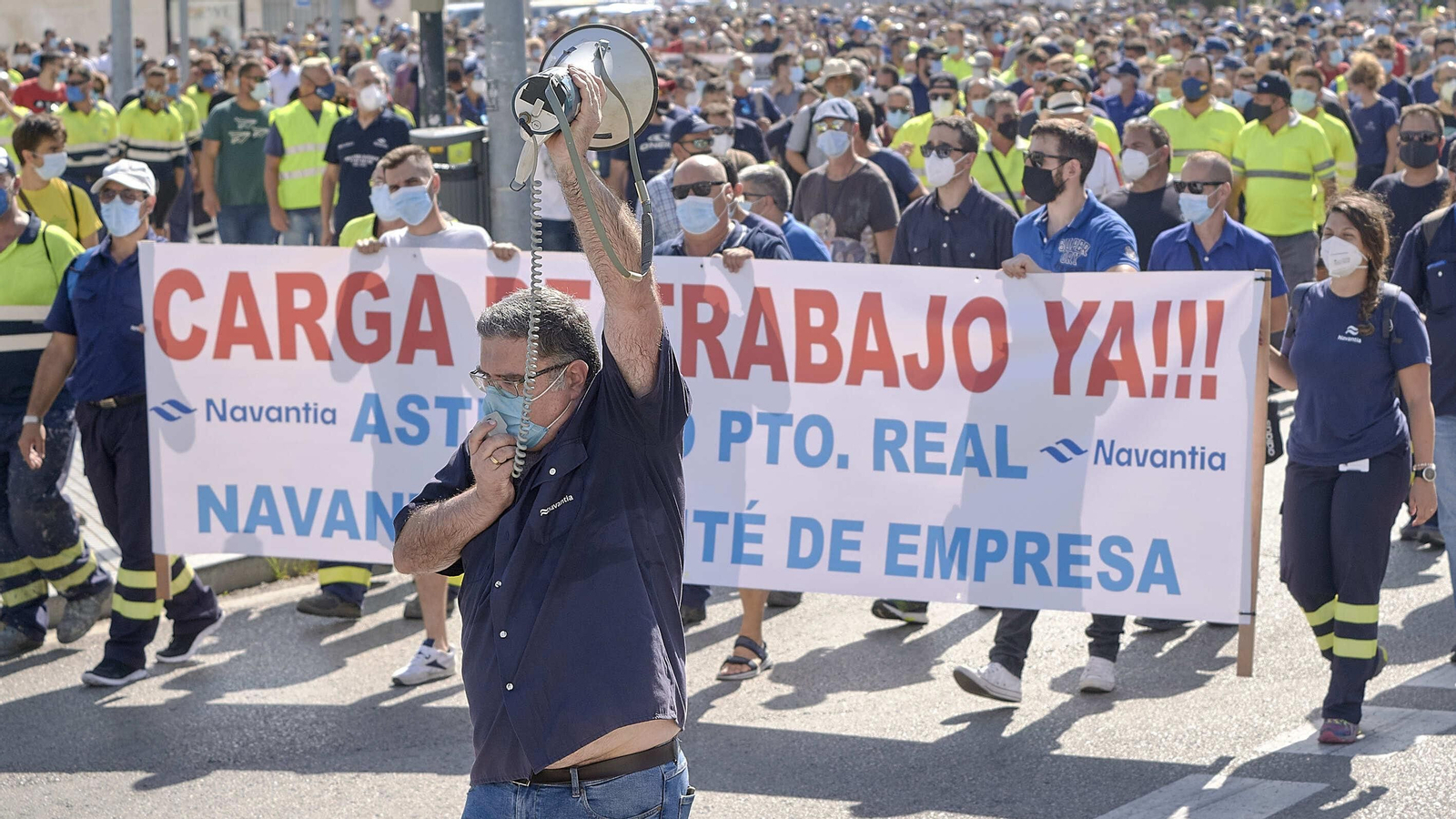 Manifestación de trabajadores de Navantia Puerto Real en Cádiz.
