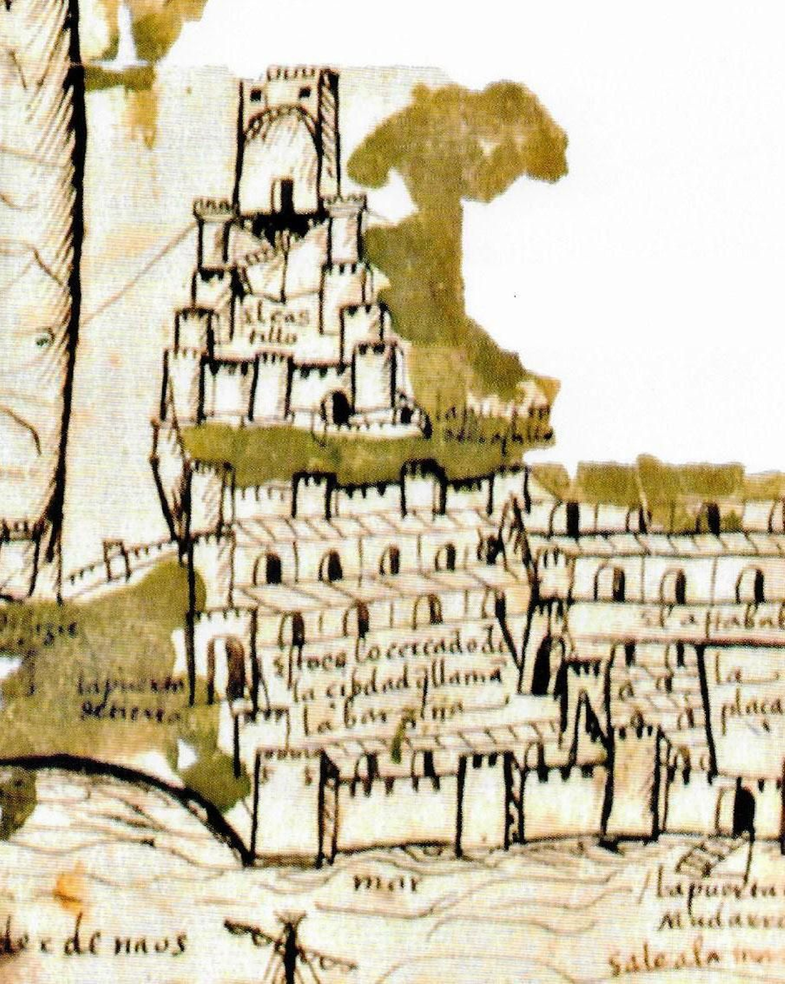 Dibujo del castillo y la ciudad de Gibraltar realizado en el siglo XIV publicado por el profesor Ángel J. Sáez en su excelente obra “La Montaña Inexpugnable”