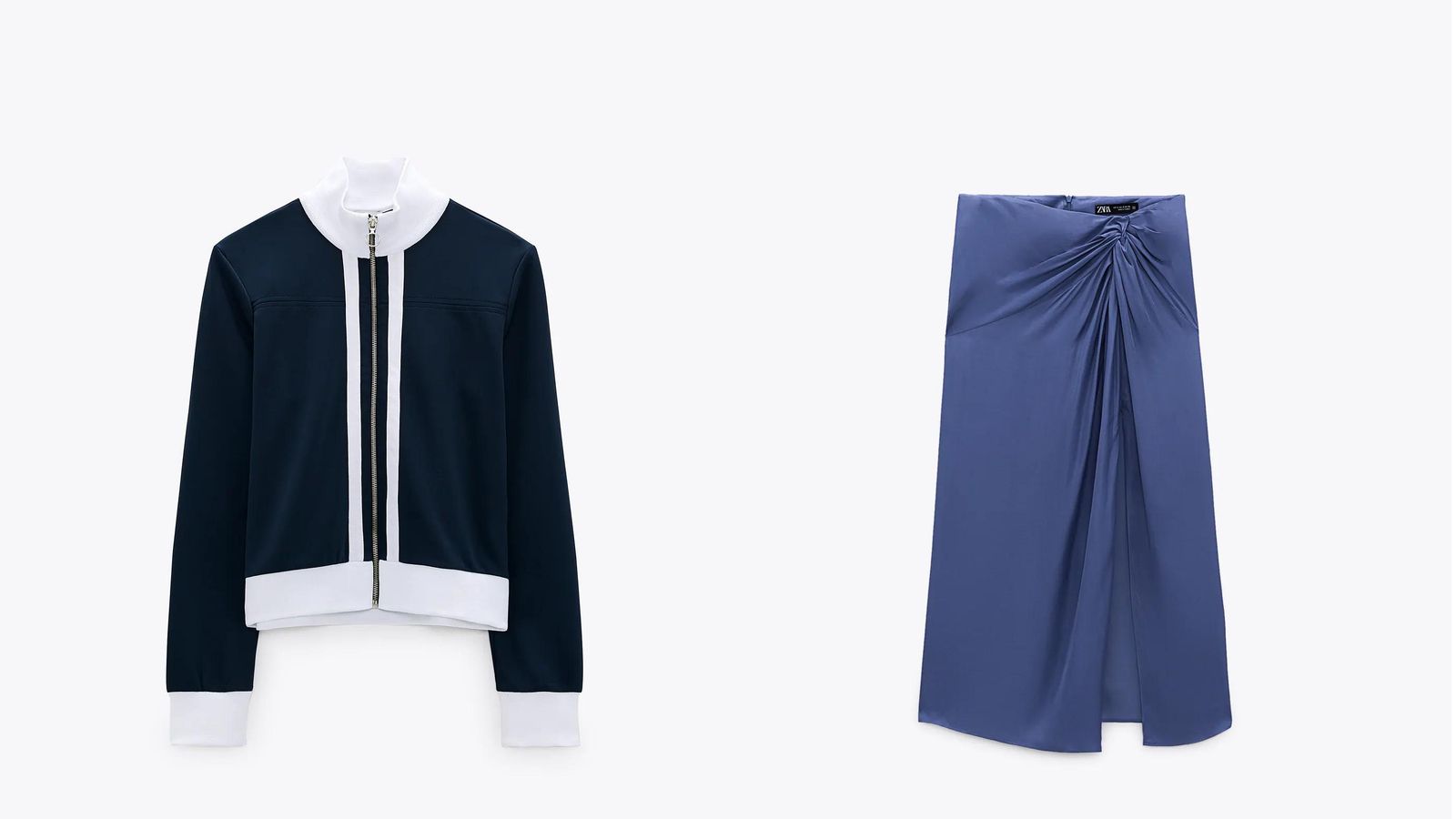 La sudadera de Zara combinada con una falda satinada de nudo, también de Zara.