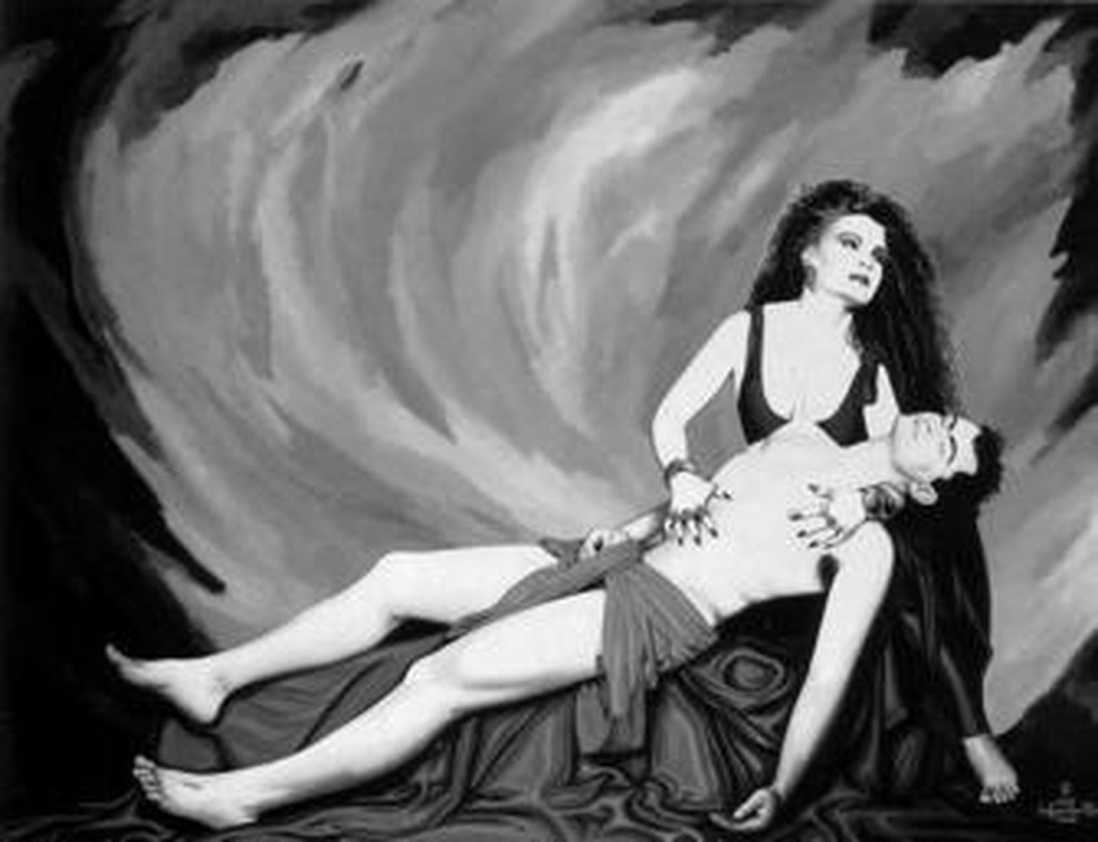 1. La obra 'Patria', de la colección 'Valle de los Caídos', se asemeja a la 'Piedad' 2. 'Carmen Patrona de la Marina'. 3. El cuadro 'Cristo de la Misericordia' representa un crucificado sin cruz. La figura fue pintada por Enrique con Juan como modelo. 4. Fragmento de la obra 'Justicia'.