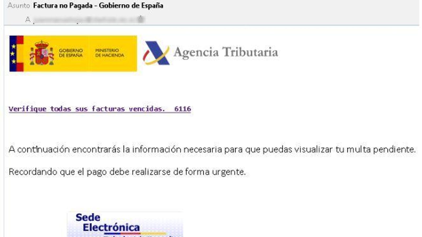 Enlace para ver supuestas facturas pendientes