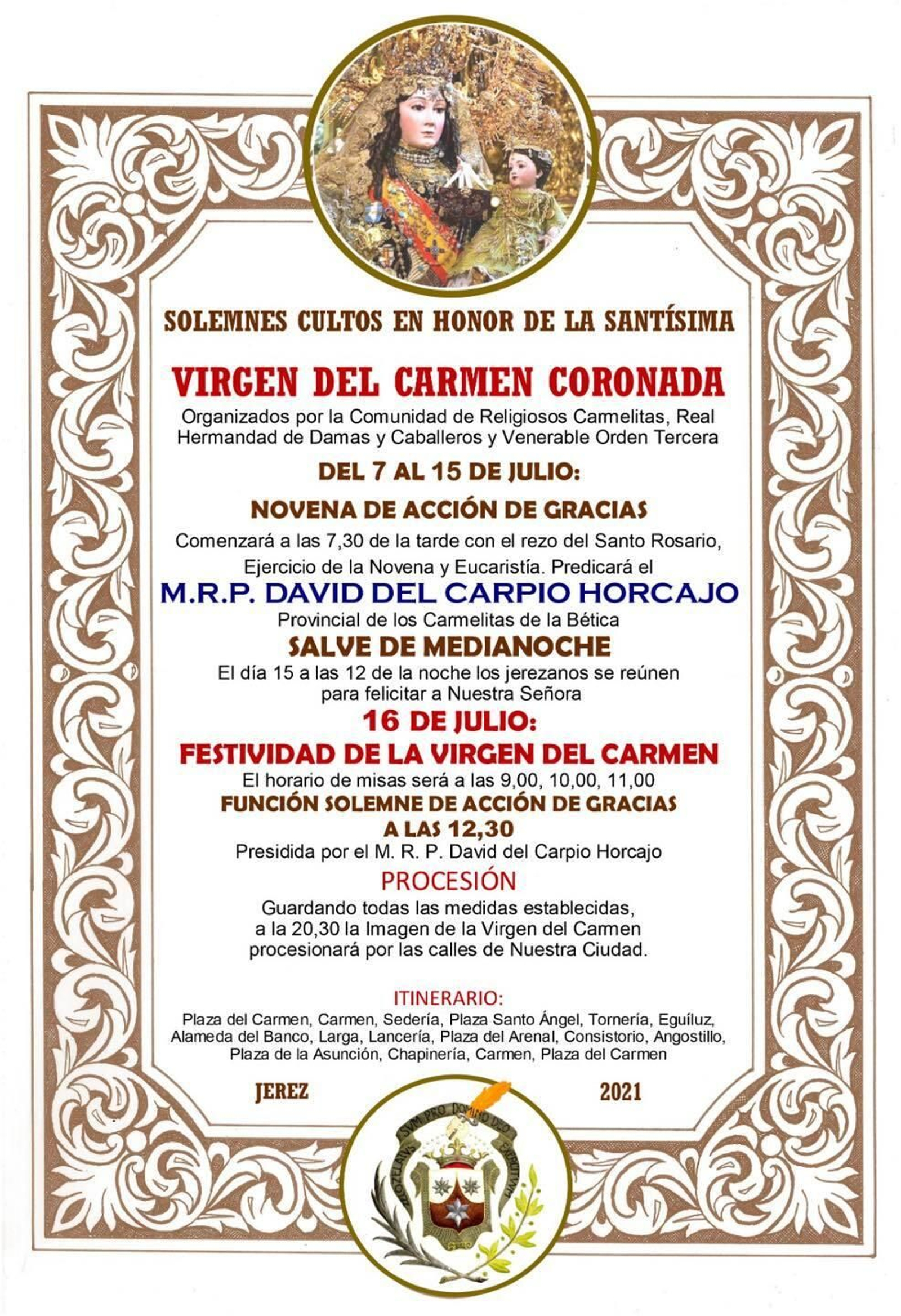 Convocatoria de cultos de la novena.
