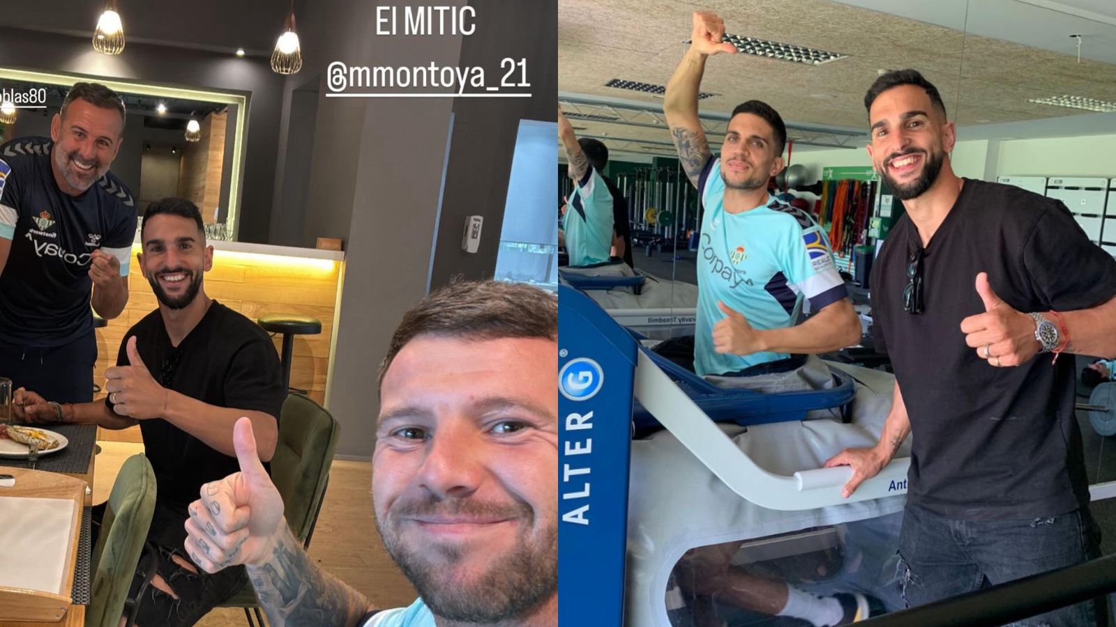 Martín Montoya, junto a sus excompañeros Ruibal y Bartra en la Ciudad Deportiva del Betis