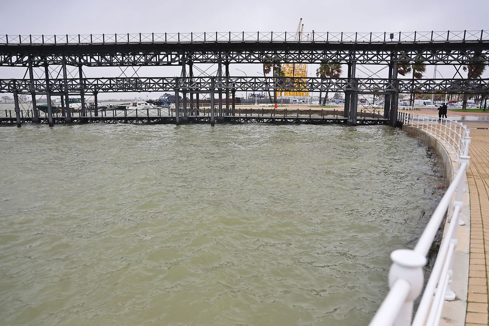 Muelle de carga de la Riotinto con marea alta en la borrasca Leonardo (24)