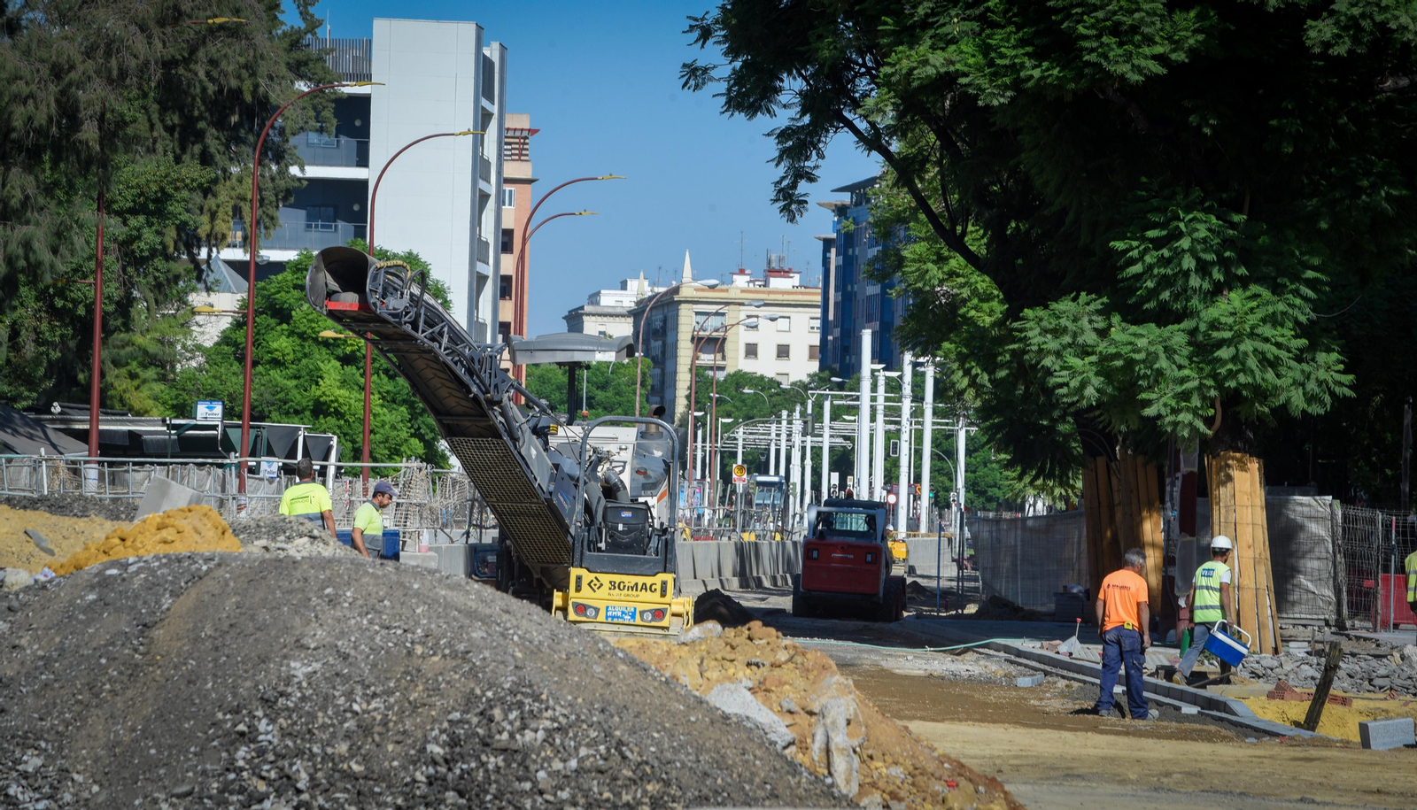 Imágenes de la situación de las obras del tranvía, en Nervión