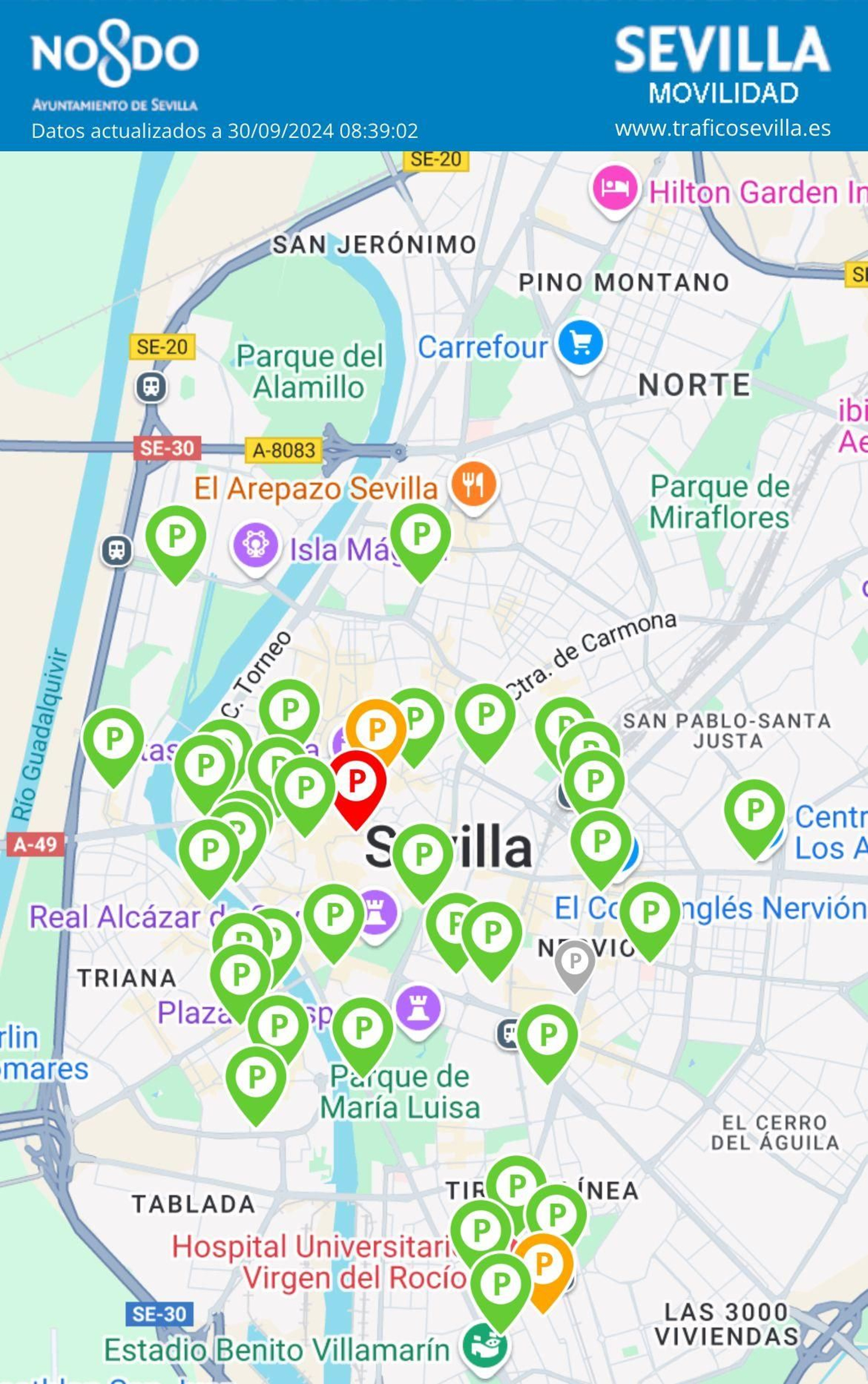 Mapa de los parkings que se pueden consultar