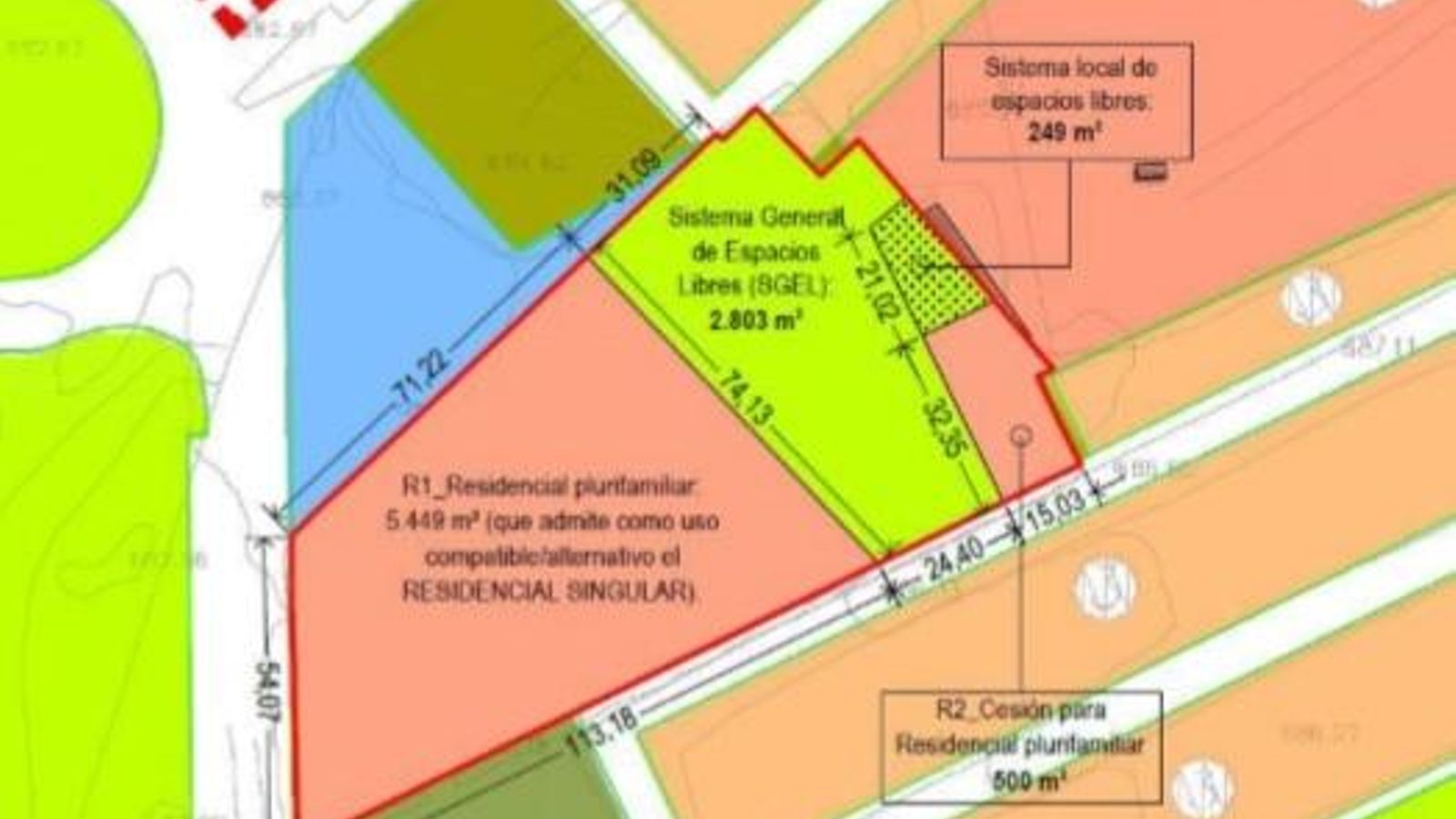Mapa con las cesiones y parcela resultante incluido en el estudio de ordenación.