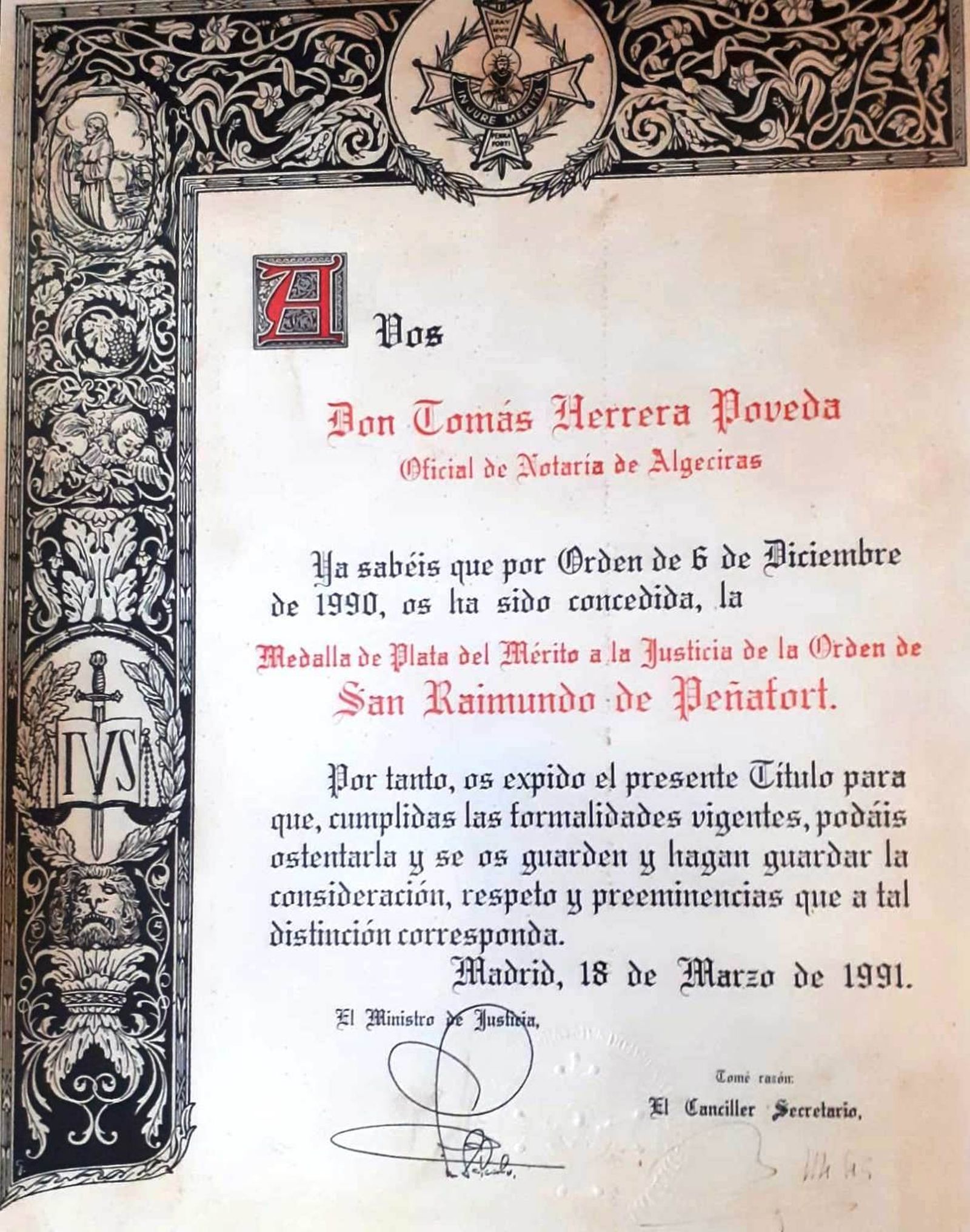 Concesión de la Medala de San Raimundo de Peñafort.