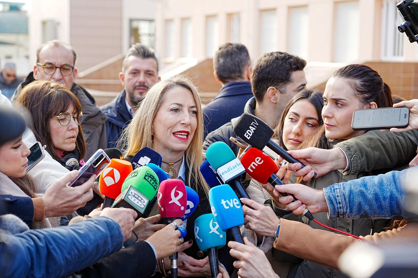 María Guardiola, candidata del PP, este domingo antes de votar.