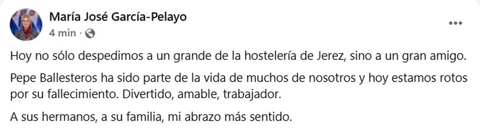 Pésame de la alcaldesa, en redes sociales.