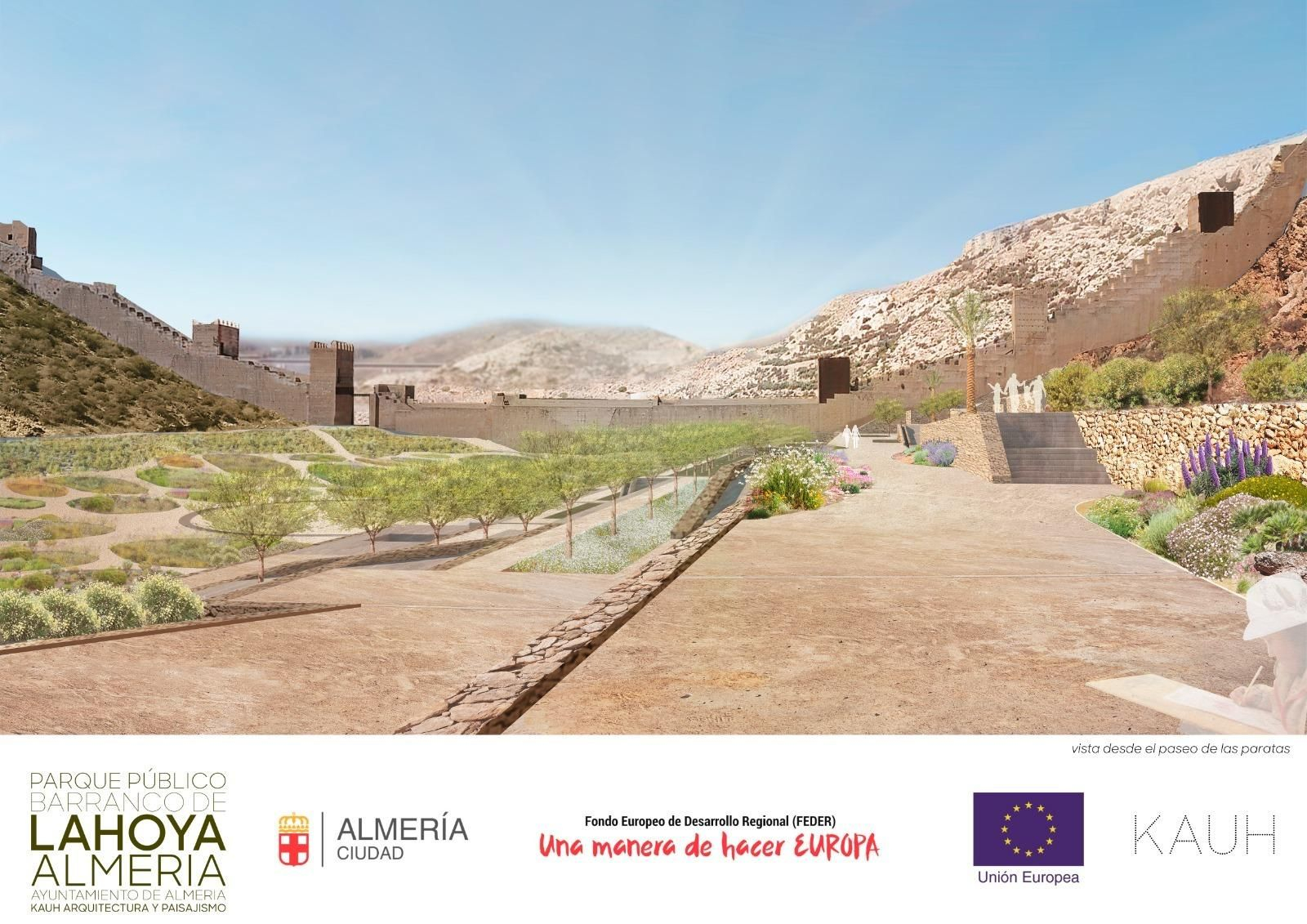 Una de las imágenes del proyecto de La Hoya, un parque sin elementos que perturben la visibilidad de las murallas y los restos arqueológicos del subsuelo